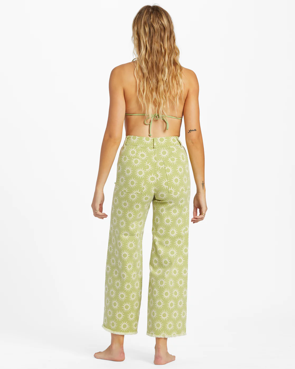 Billabong Free Fall Print Wide Leg Pants - Green Eyes -Biliabong Outlet