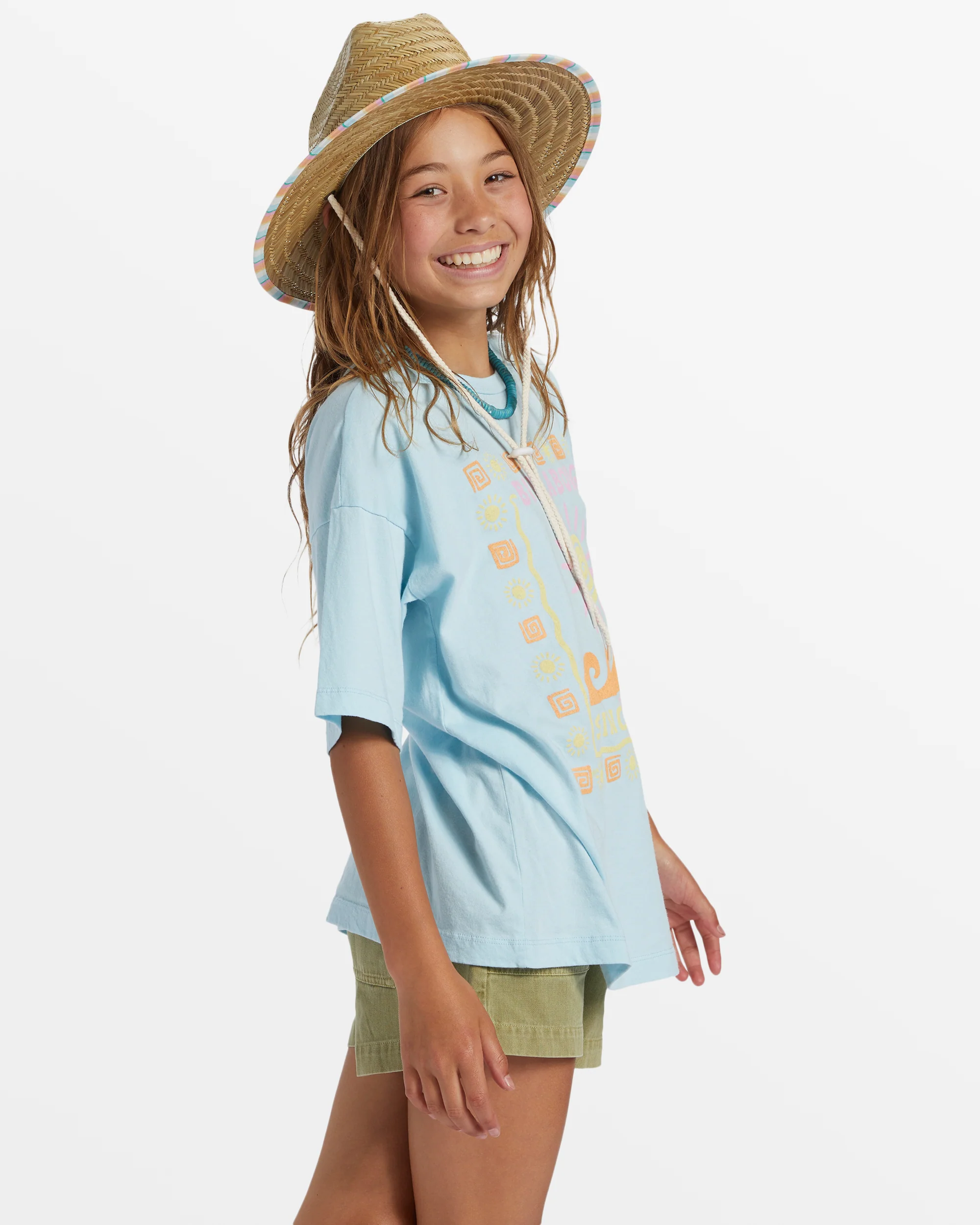 Billabong Girl's Waves And Sun Oversized T-Shirt - Blue Glow -Biliabong Outlet