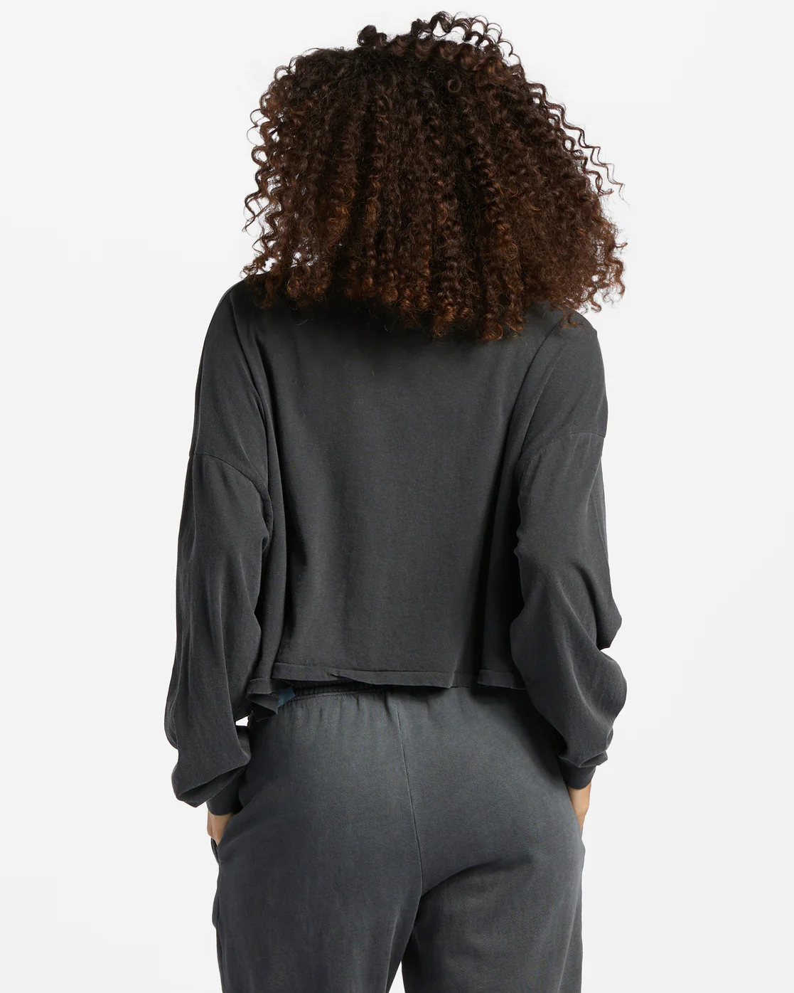 Billabong Beach Boyfriend Long Sleeve Crop Top - Black Pebble -Biliabong Outlet