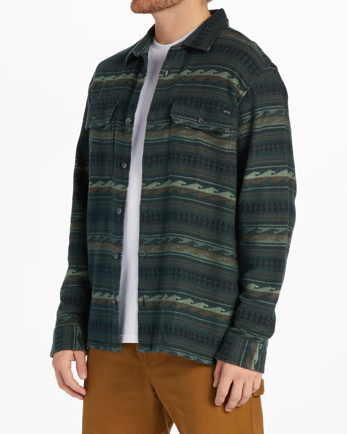 Billabong Offshore Jacquard Flannel Long Sleeve Shirt - Dark Forest -Biliabong Outlet