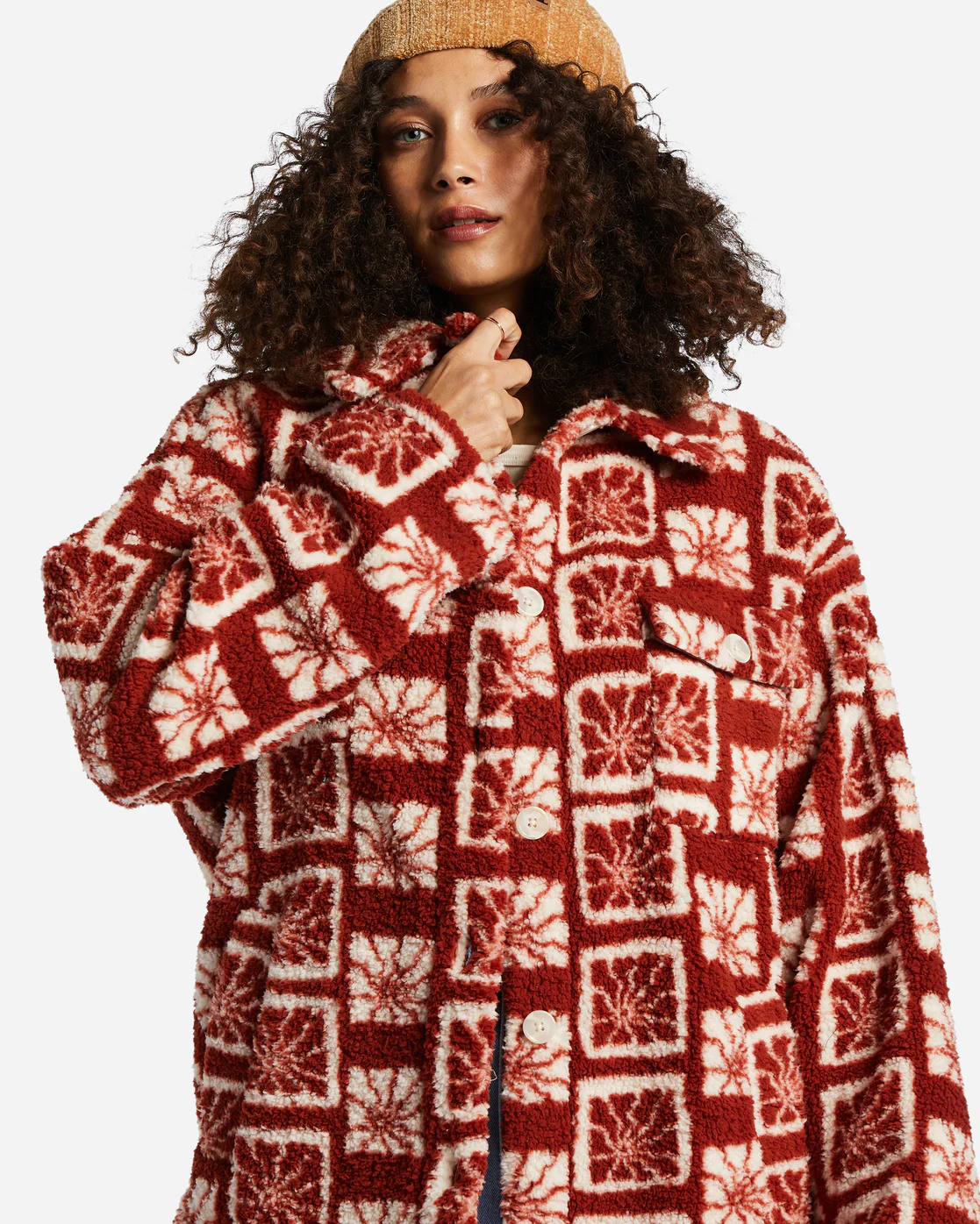 Billabong Fairbanks Button-Up Teddy Bear Jacket - Deep Sienna -Biliabong Outlet