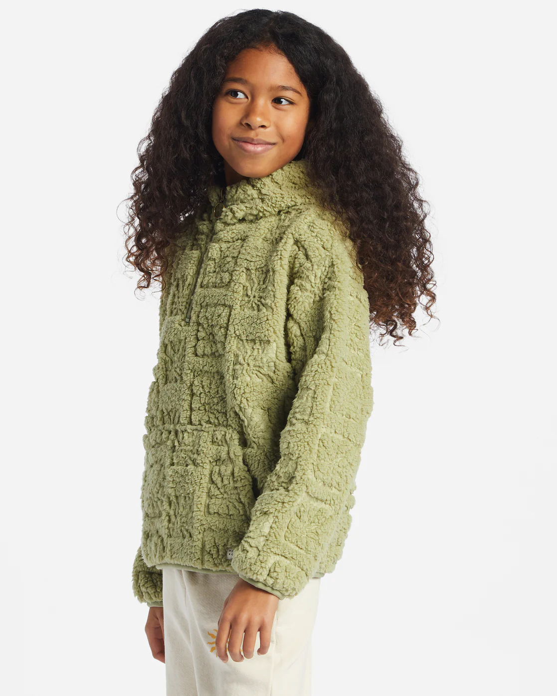 Billabong Girls Just In Time Half-Zip Pullover Sweatshirt - Avocado -Biliabong Outlet