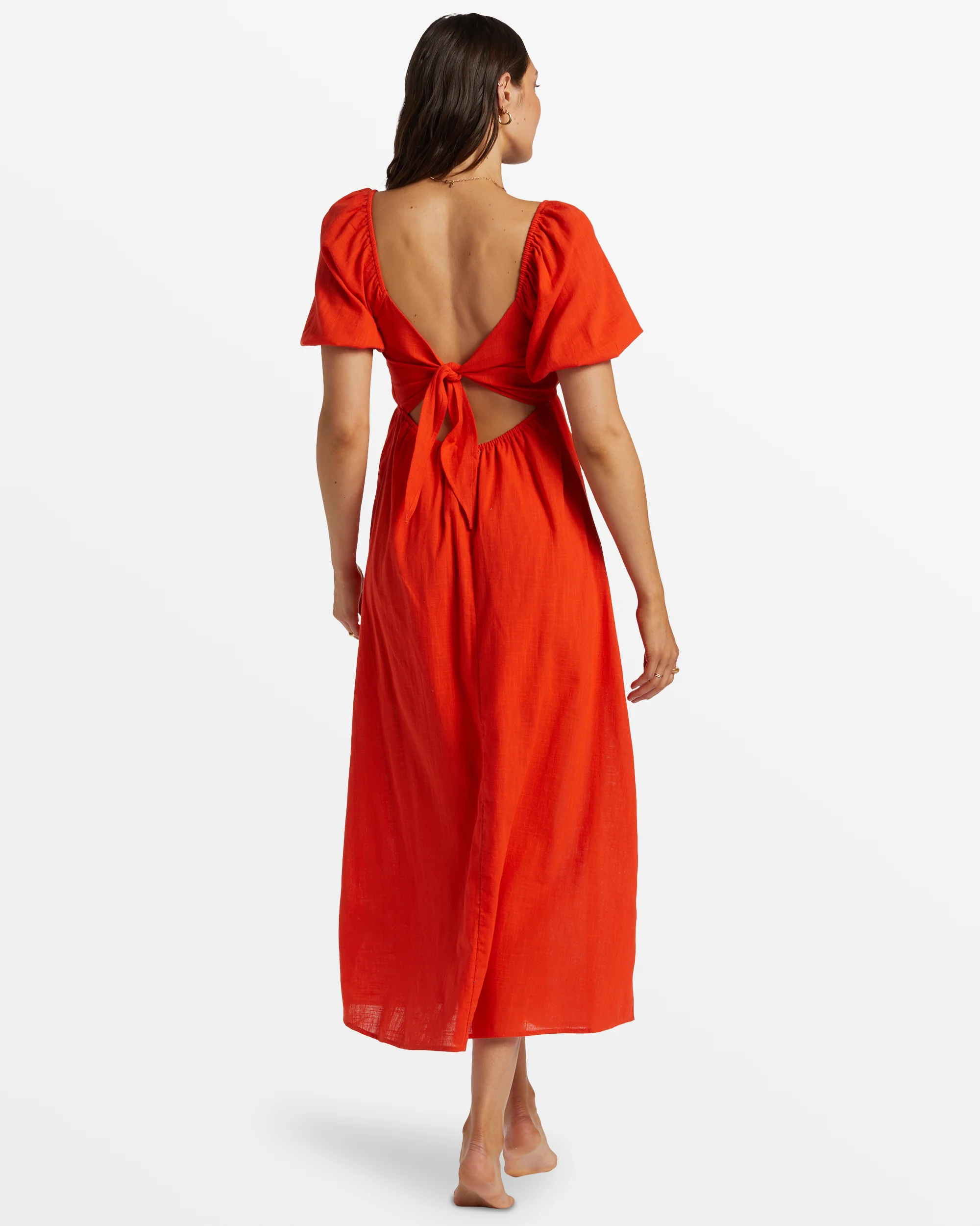 Billabong Love Fade Puff Sleeve Maxi Dress - Sunset Red -Biliabong Outlet
