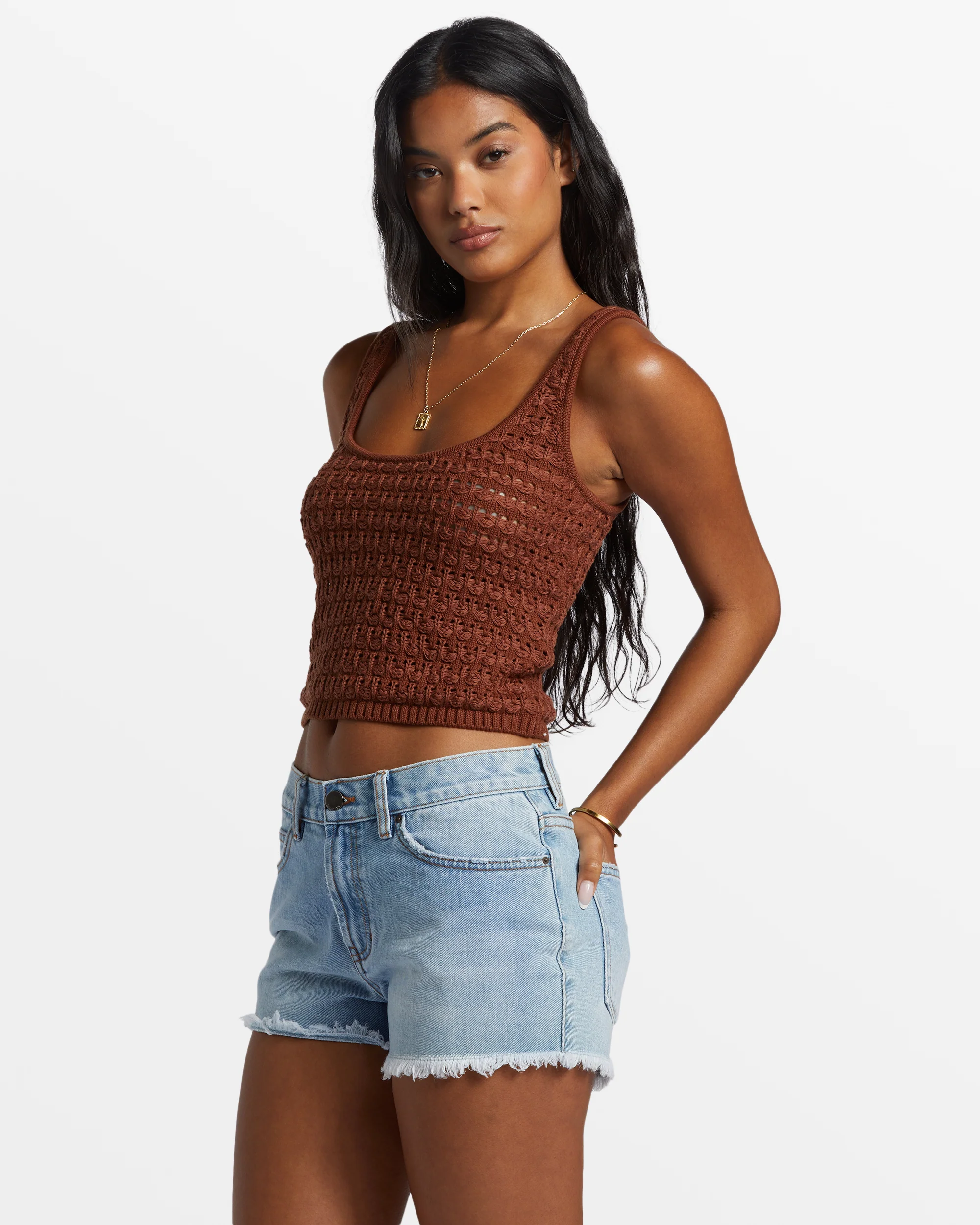 Billabong Hot Shot Crochet Tank Top - Toasted Coconut -Biliabong Outlet