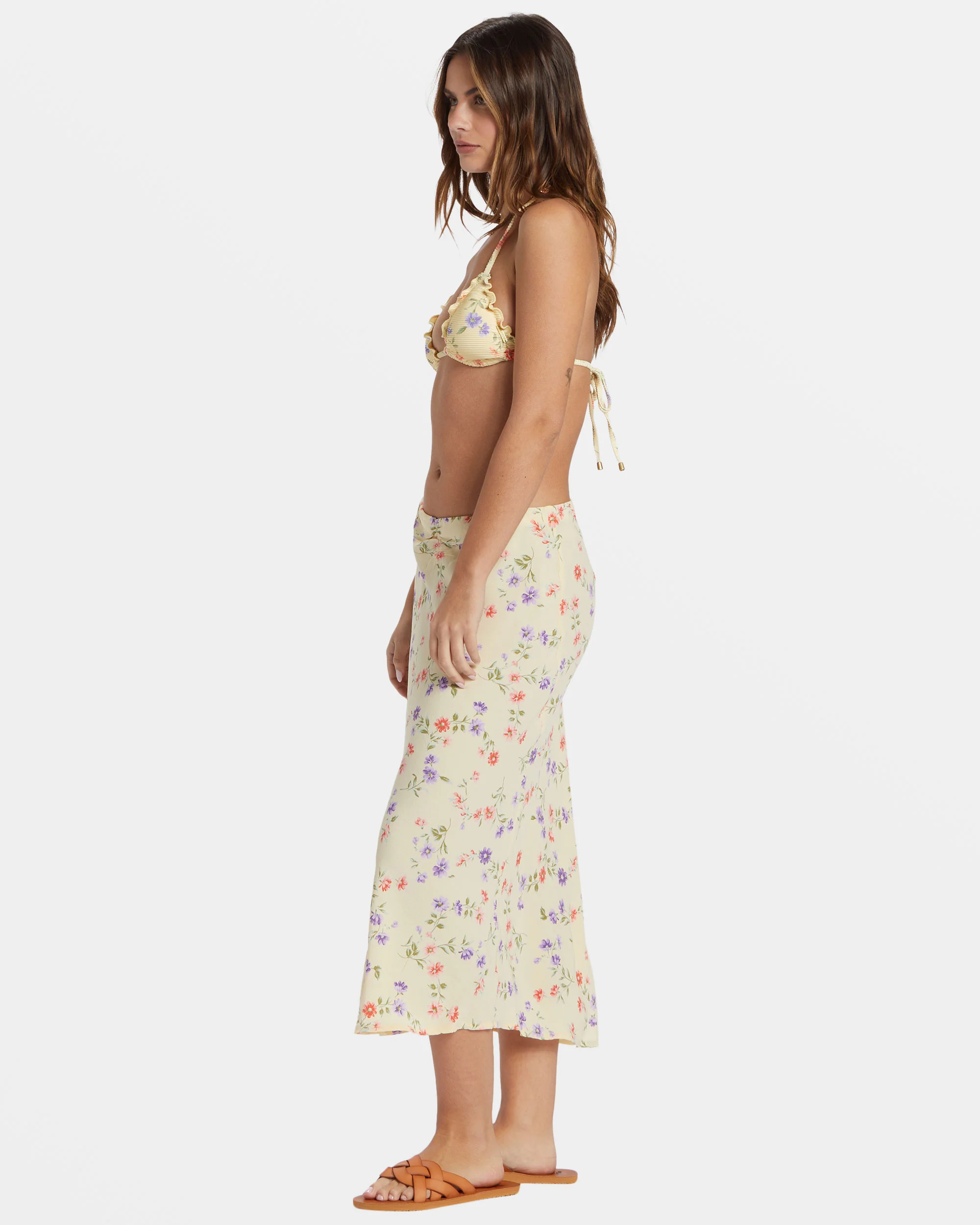 Billabong Kismet Printed Midi Skirt - Yellow -Biliabong Outlet