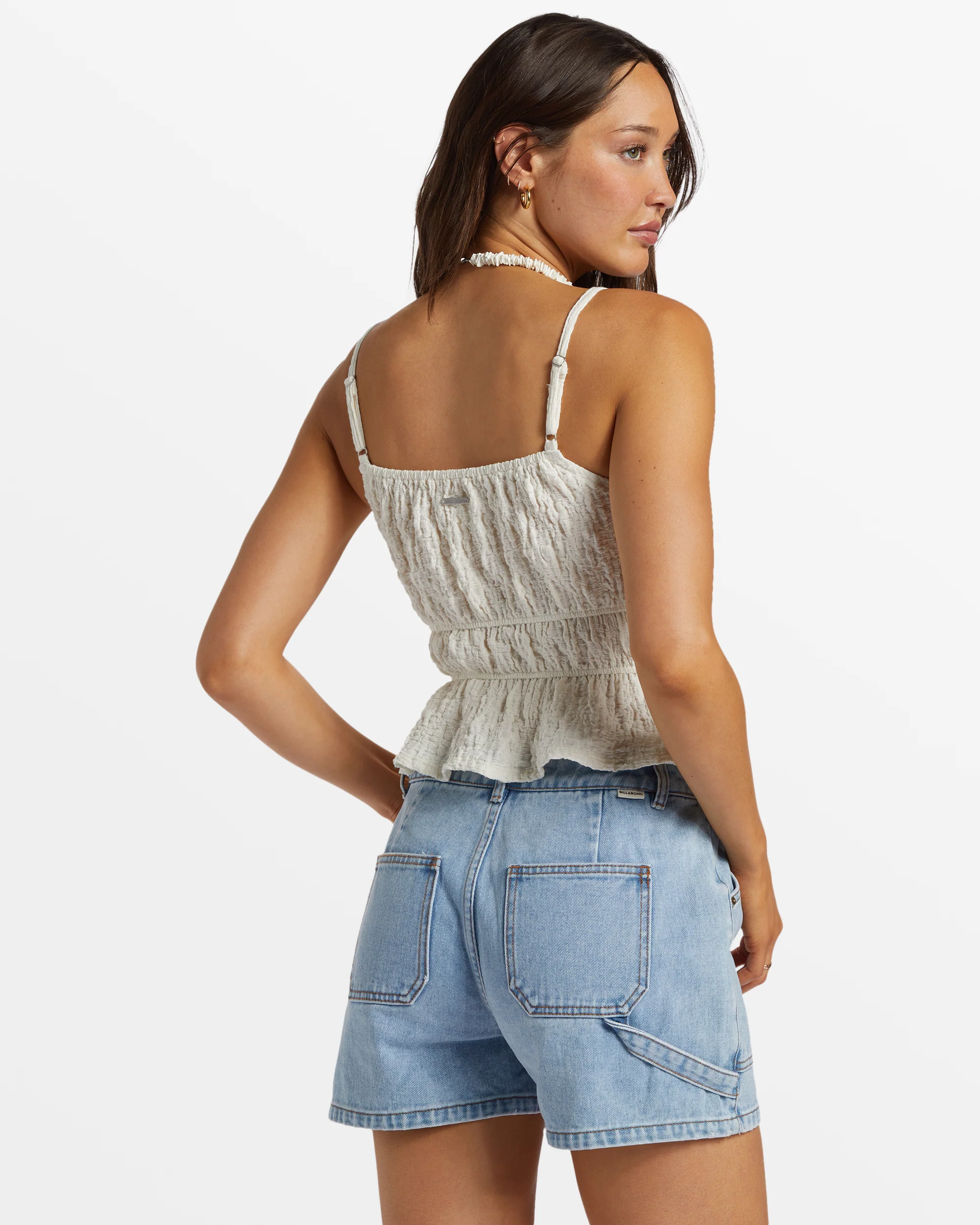Billabong Free Flow Shirred Tank Top - Salt Crystal -Biliabong Outlet