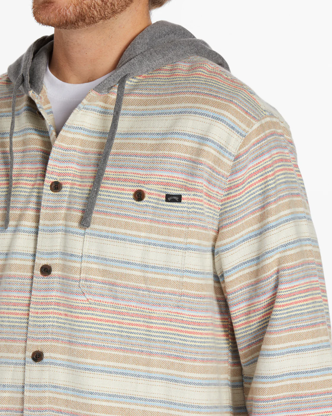 Billabong Baja Hooded Flannel Shirt - Oyster -Biliabong Outlet