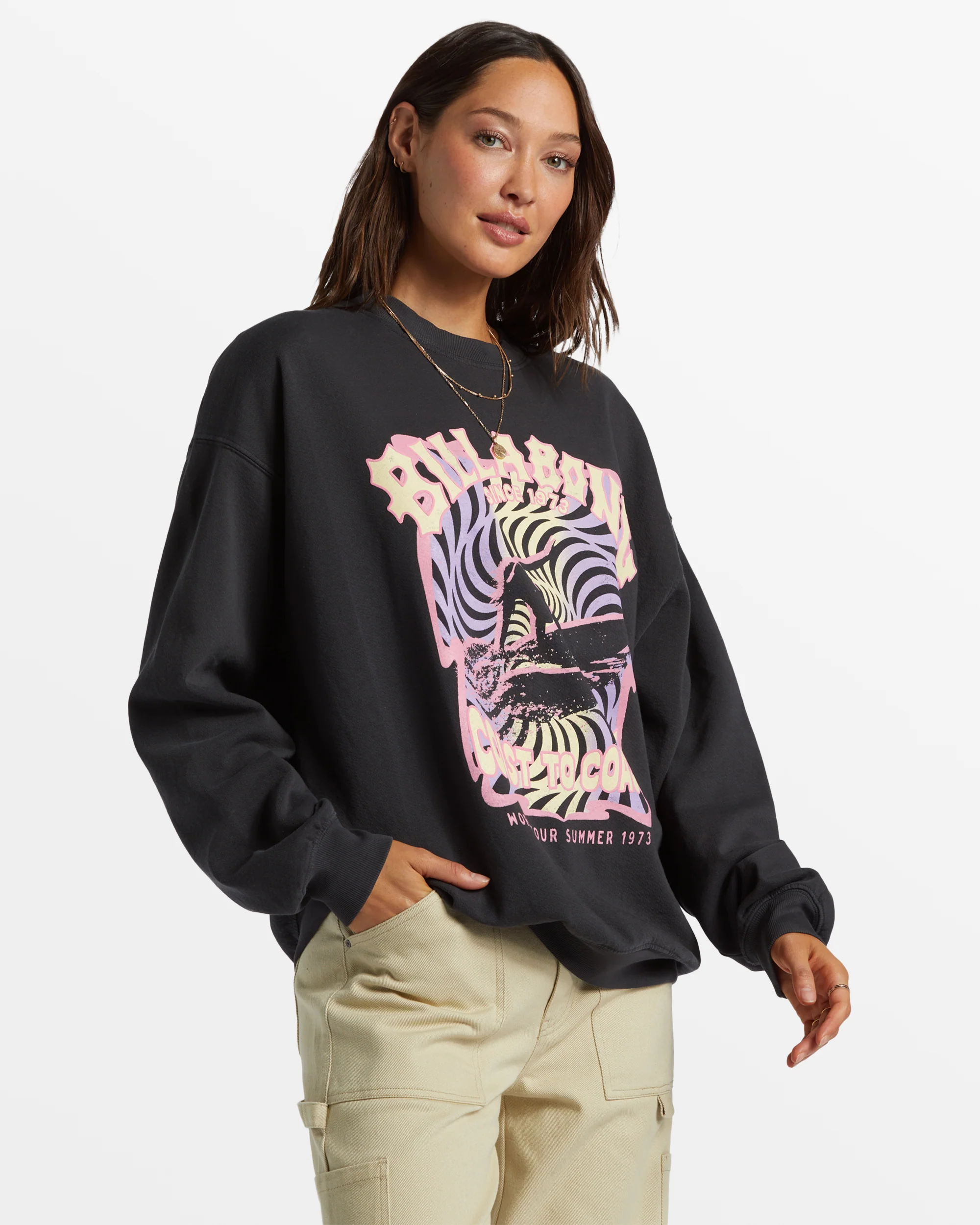 Billabong Ride In Oversized Crewneck Sweatshirt - Black Sands -Biliabong Outlet