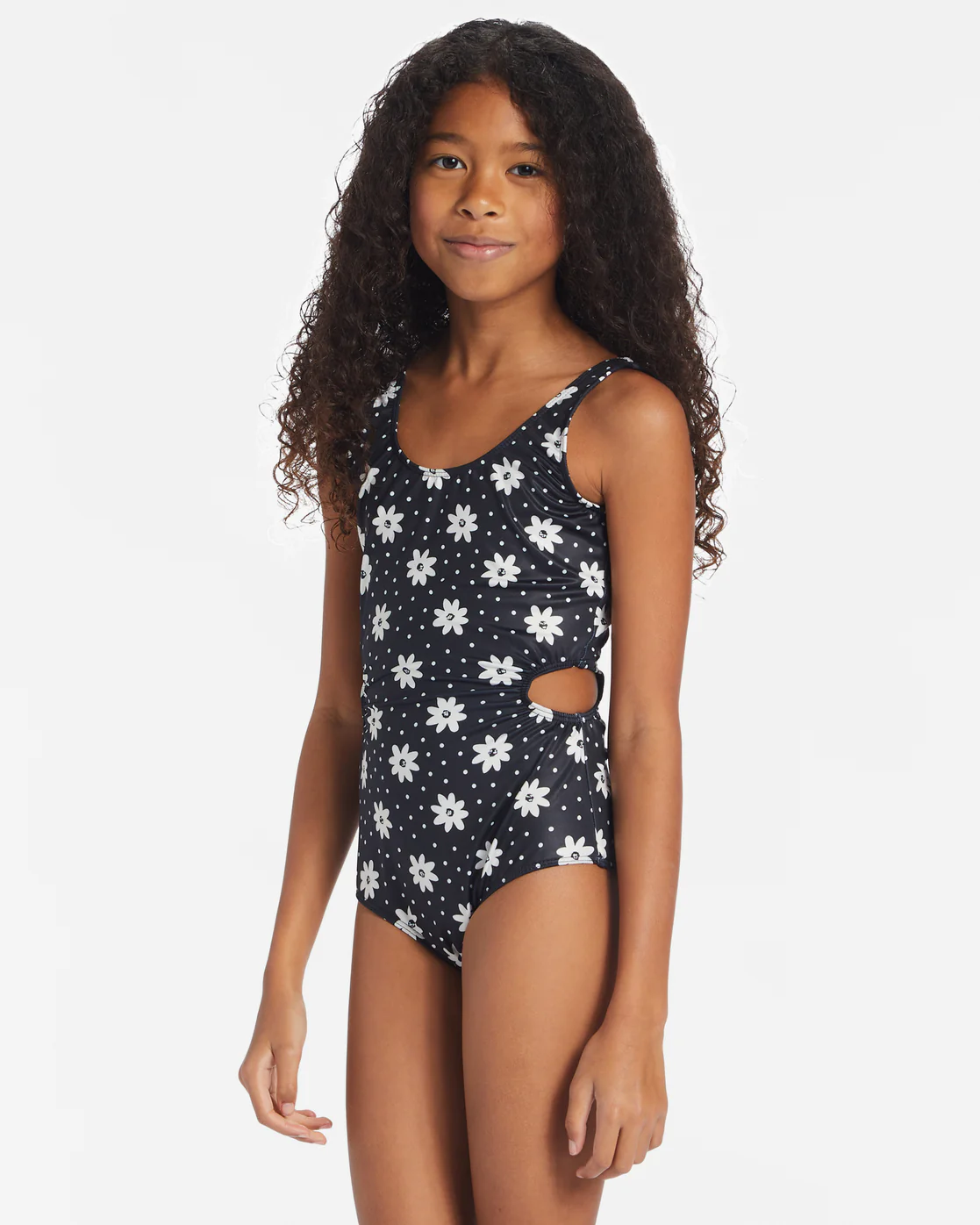 Billabong Girls Flowers In The Sky One-Piece Swimsuit - Black Pebble -Biliabong Outlet