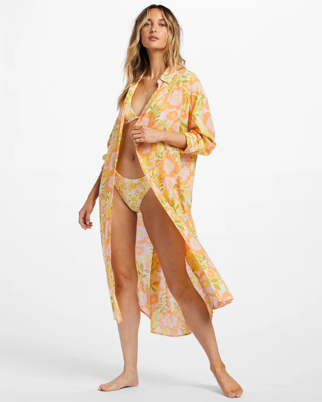 Billabong Daylight Dreamin Midi Shirt Swim Cover-Up - Orange Peel -Biliabong Outlet