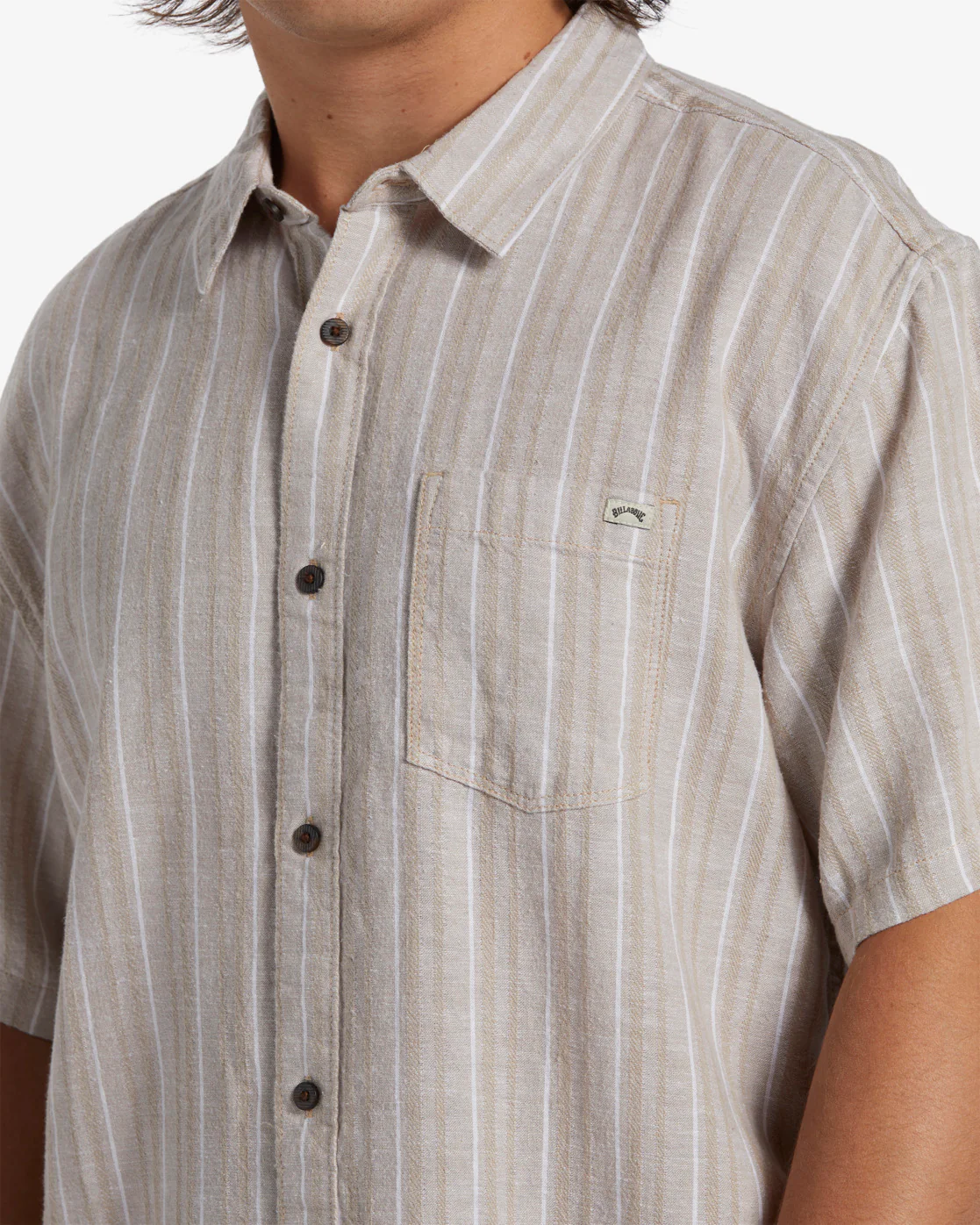 Billabong All Day Stripe Short Sleeve Woven Shirt - Stone -Biliabong Outlet