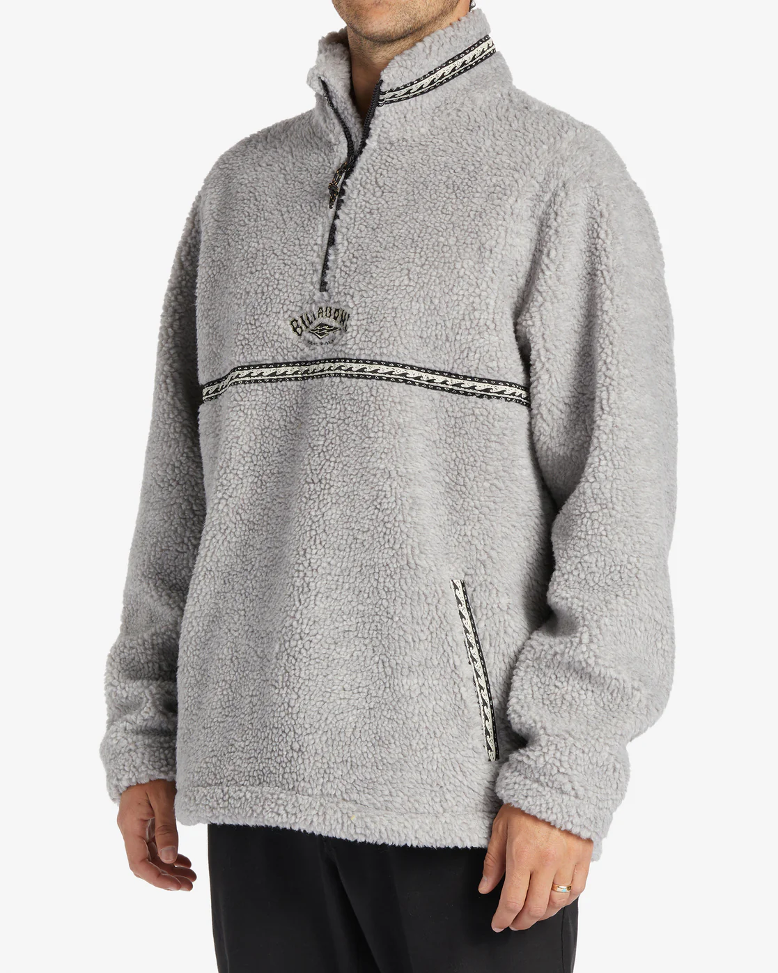Billabong Boundary Tombstone Mock-Neck Sweatshirt - Oatmeal Heather -Biliabong Outlet