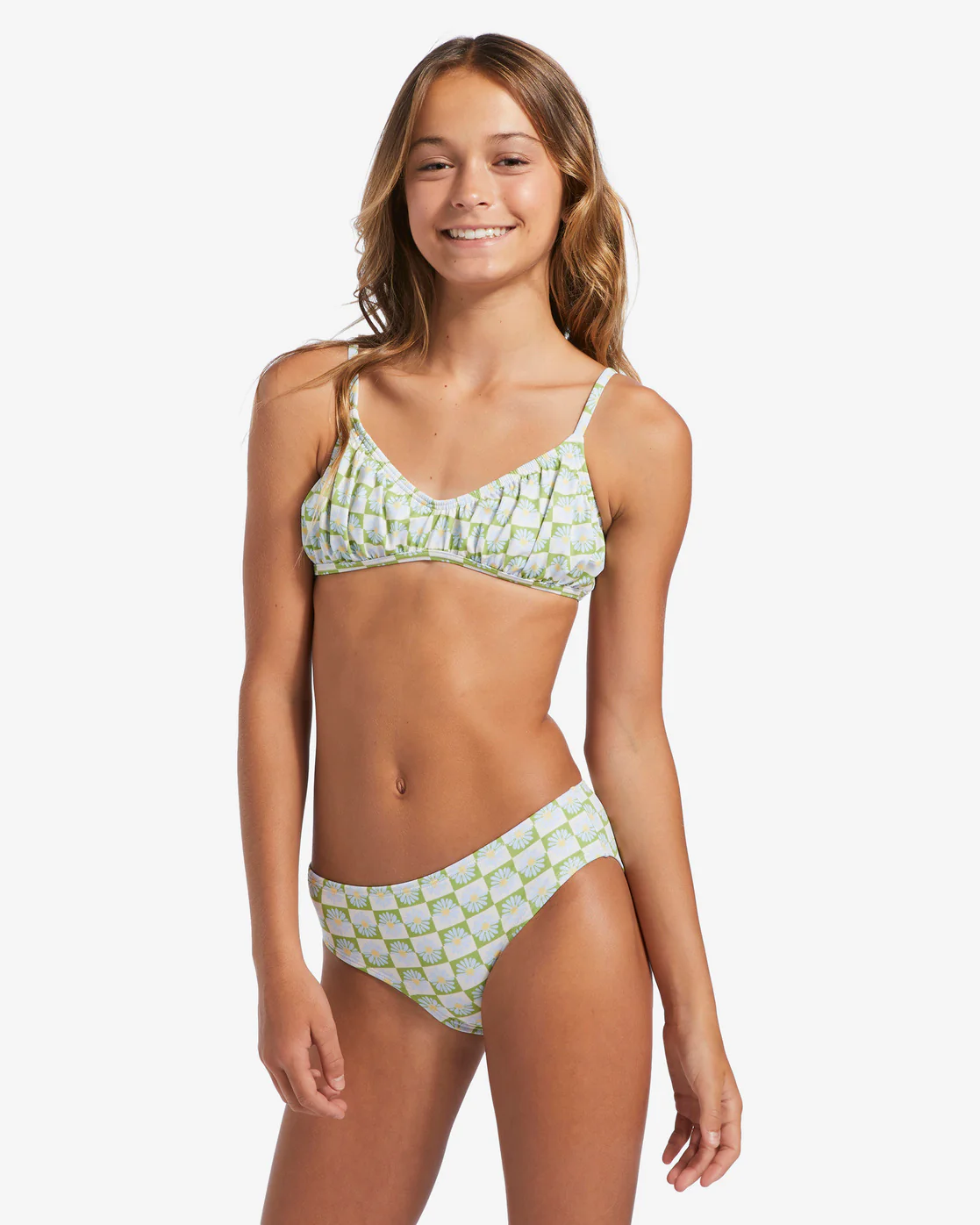 Billabong Girls 4-16 Daze All Day Shirred Two-Piece Swim Set - Moss Meadow -Biliabong Outlet