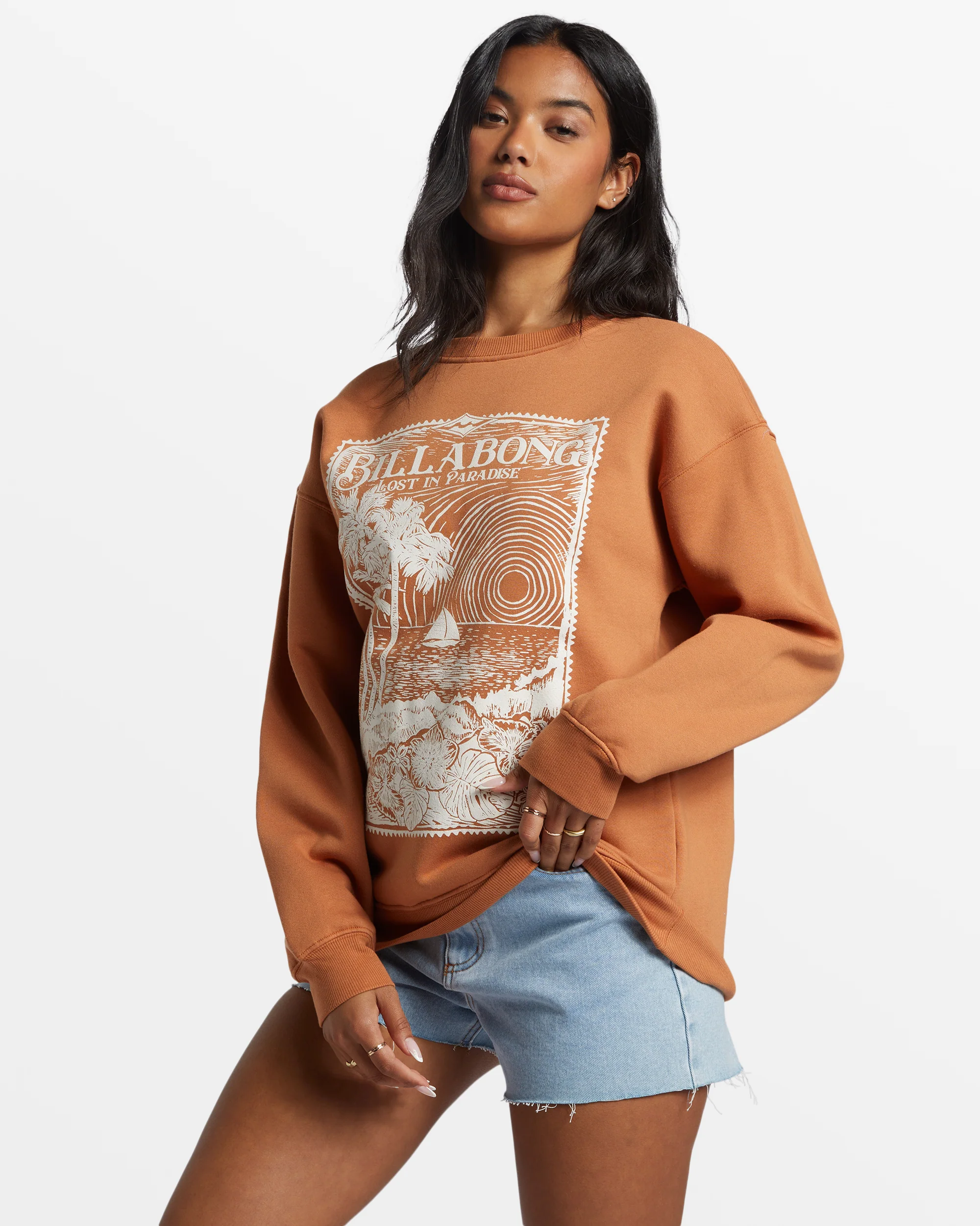Billabong Paradise Is Here Crew Neck Sweatshirt - Toffee -Biliabong Outlet