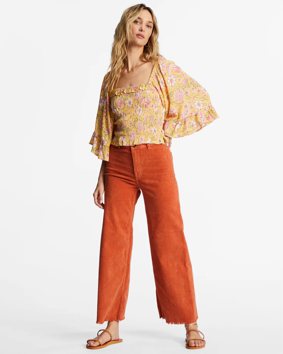 Billabong Be My Babe Bell Sleeve Top - Golden Peach -Biliabong Outlet