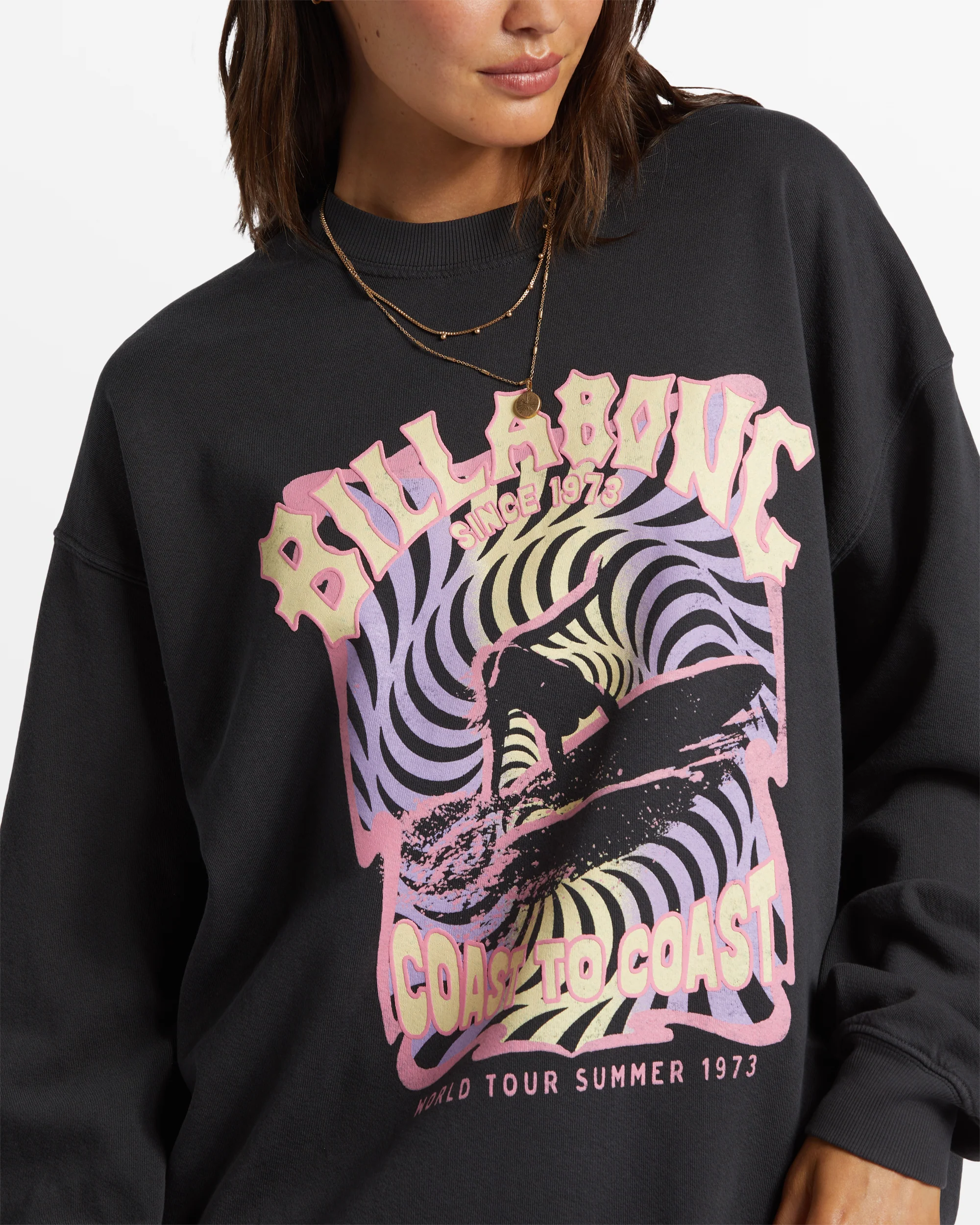 Billabong Ride In Oversized Crewneck Sweatshirt - Black Sands -Biliabong Outlet