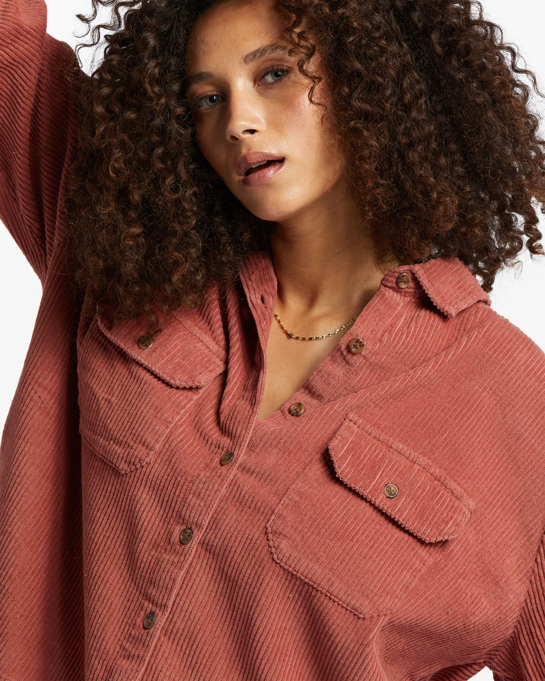 Billabong So Stoked Cord Long Sleeve Top - Deep Sienna -Biliabong Outlet
