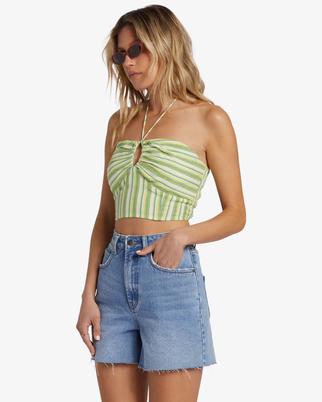 Billabong Bright Side Top Halter Top - Palm Green -Biliabong Outlet