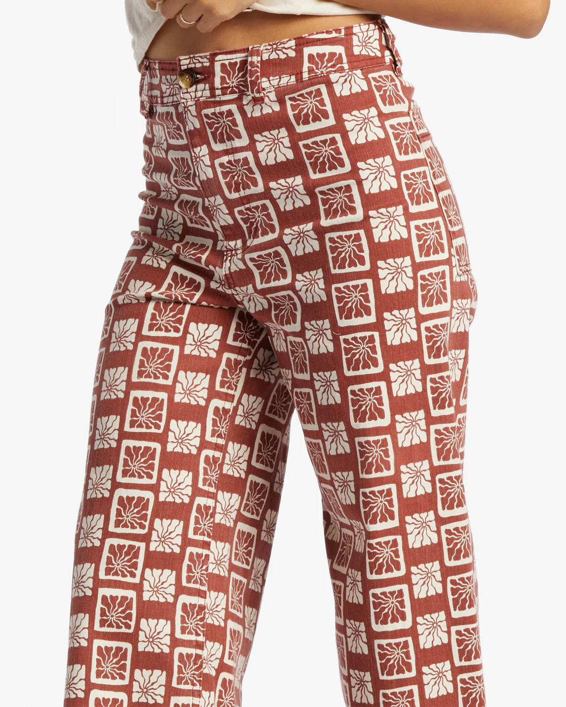 Billabong Free Fall Print Wide Leg Pants - Deep Sienna -Biliabong Outlet