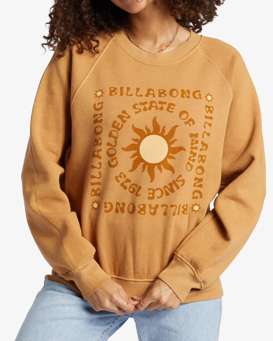 Billabong Here We Go Graphic Crewneck Sweatshirt - Cosmic Khaki -Biliabong Outlet