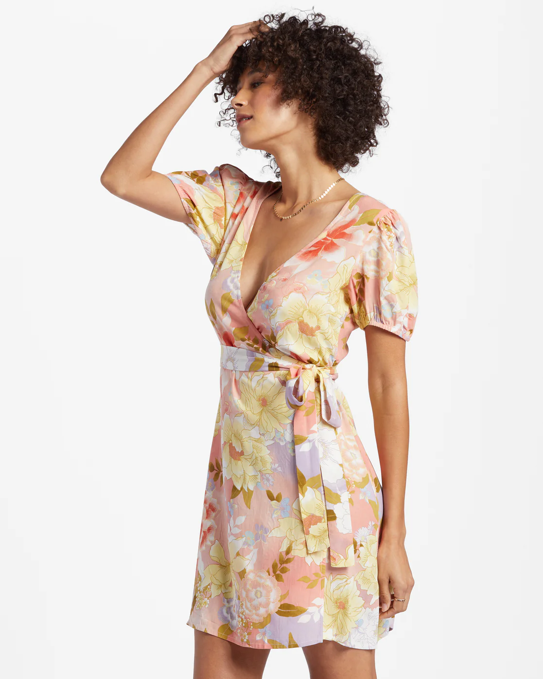 Billabong Hot Tropics Mini Wrap Dress - Sweet Peach -Biliabong Outlet