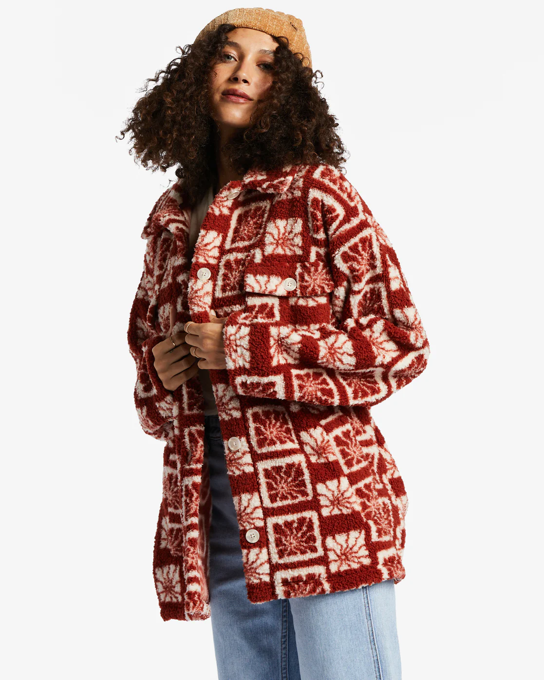 Billabong Fairbanks Button-Up Teddy Bear Jacket - Deep Sienna -Biliabong Outlet