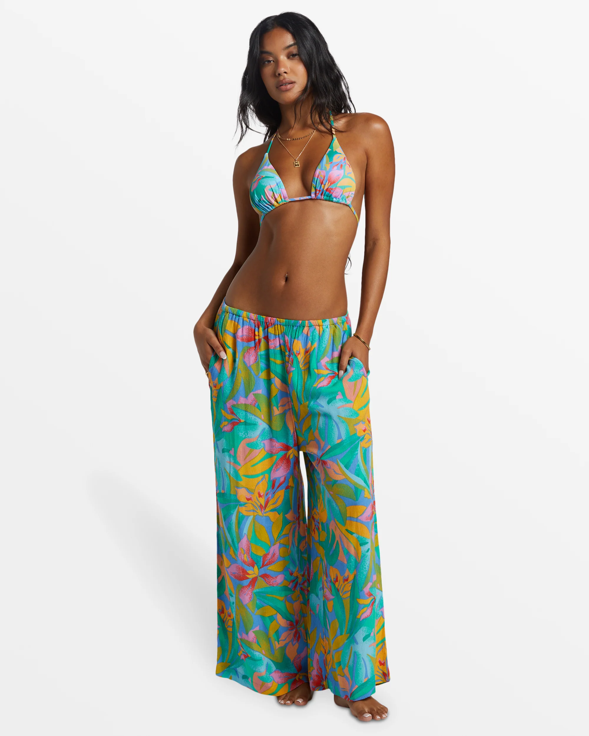 Billabong Sun Catcher Elastic Waist Printed Pants - Marina -Biliabong Outlet