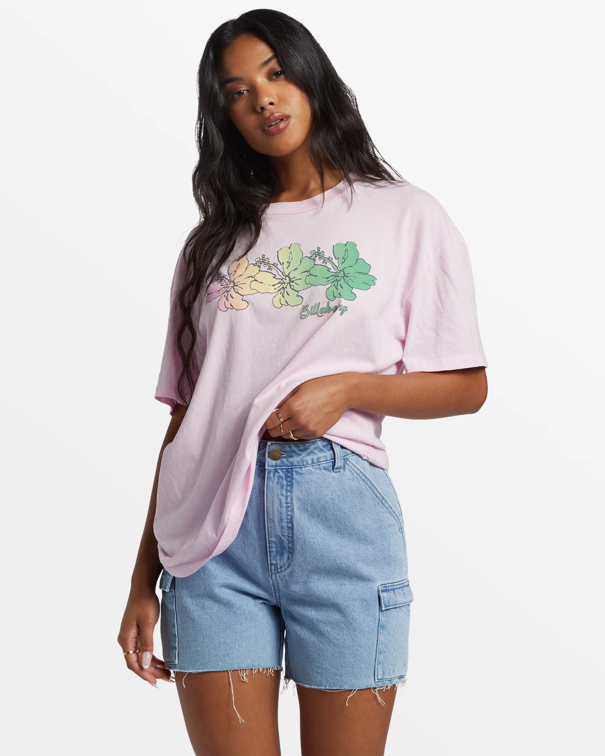 Billabong Aloha All Day Oversized T-Shirt - Sweet Pink -Biliabong Outlet