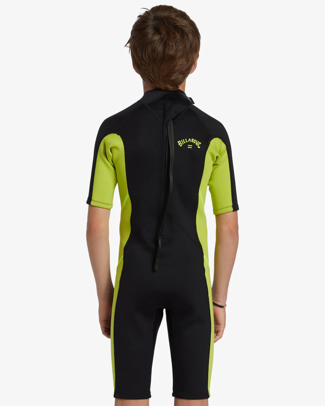 Billabong Boys 2mm Foil Back Zip Short Sleeve Spring Wetsuit - Fluro Lime -Biliabong Outlet