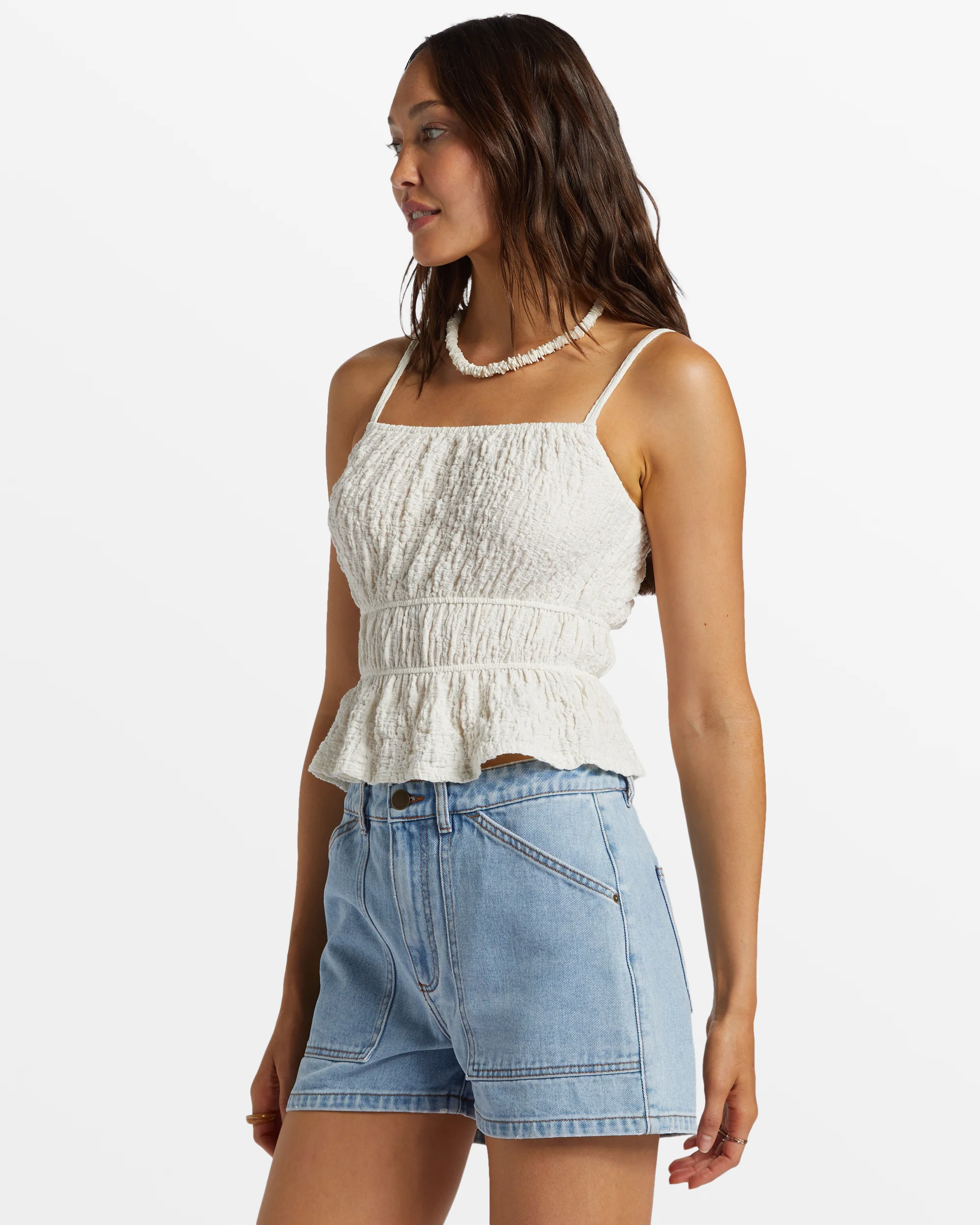 Billabong Free Flow Shirred Tank Top - Salt Crystal -Biliabong Outlet