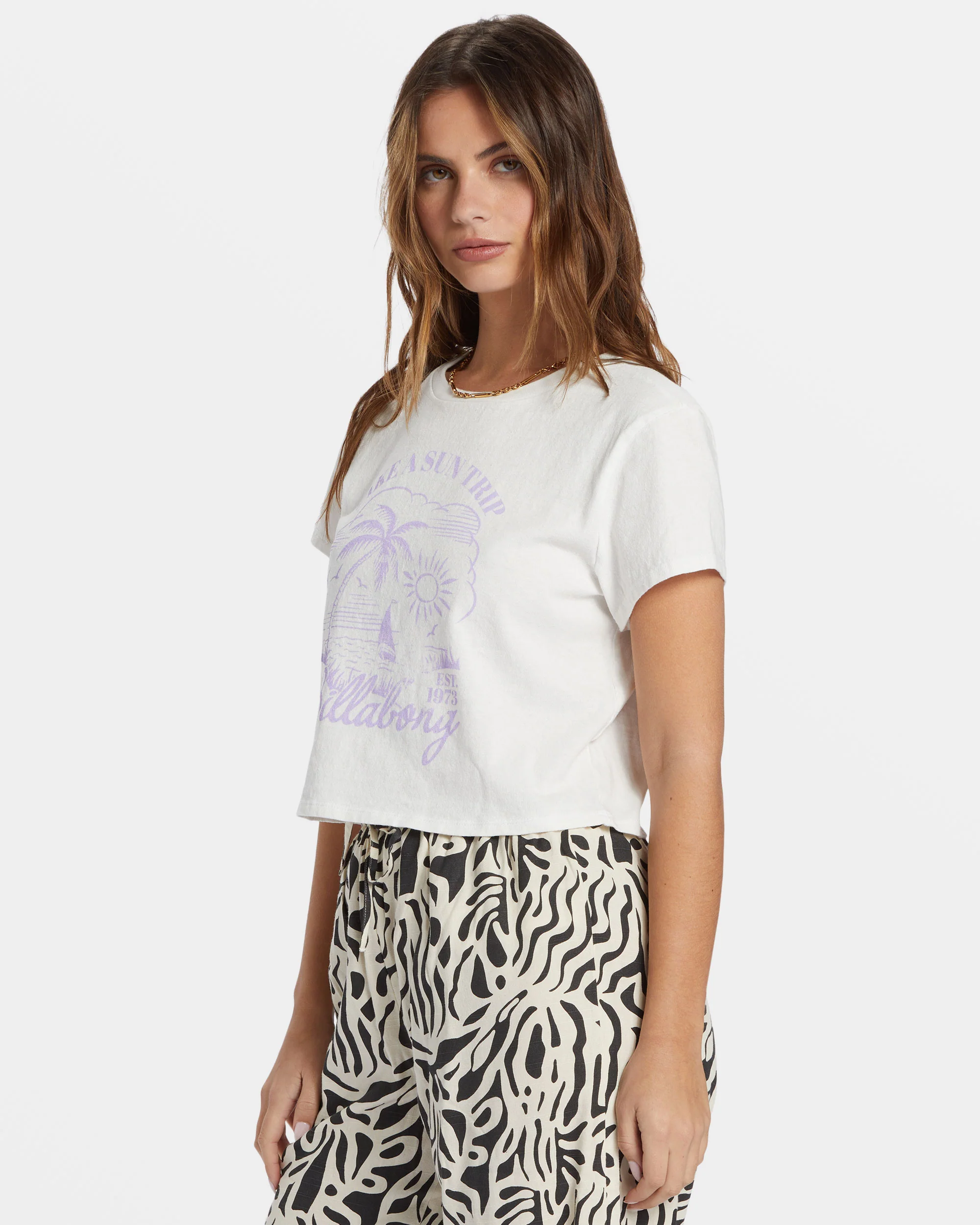 Billabong Sun Triangle Cropped T-Shirt - Salt Crystal -Biliabong Outlet