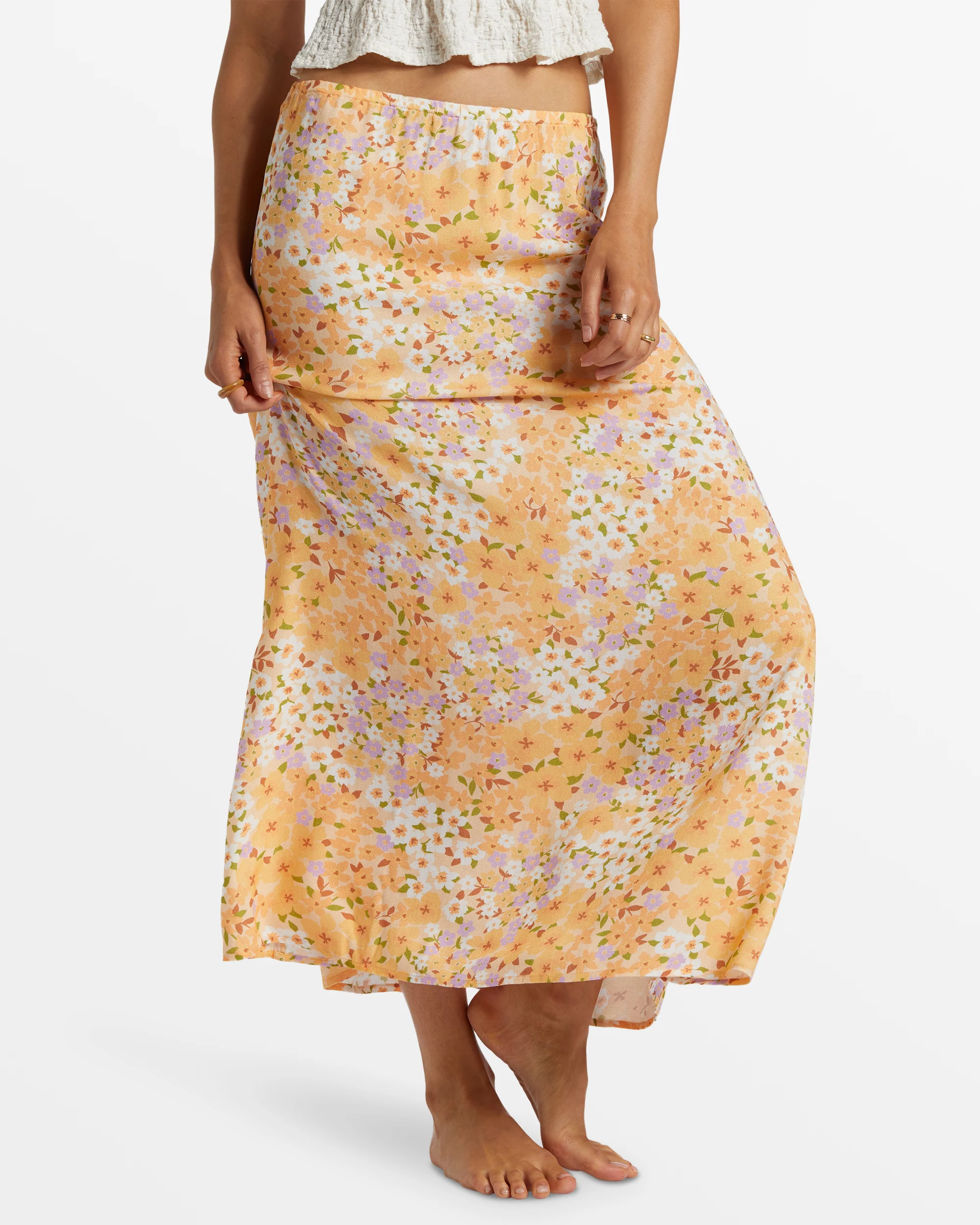 Billabong Midi Moment Printed Midi Skirt - Peach Whip -Biliabong Outlet