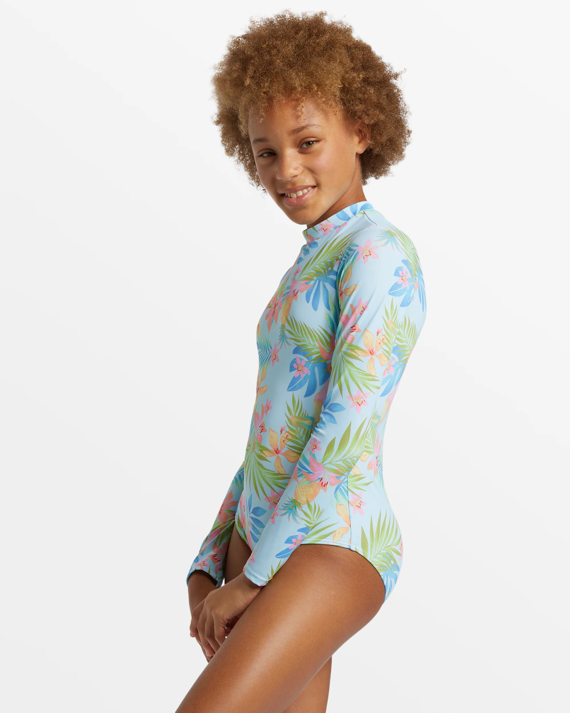 Billabong Girl's In Da Jungle Long Sleeve Swimsuit - Blue Glow -Biliabong Outlet