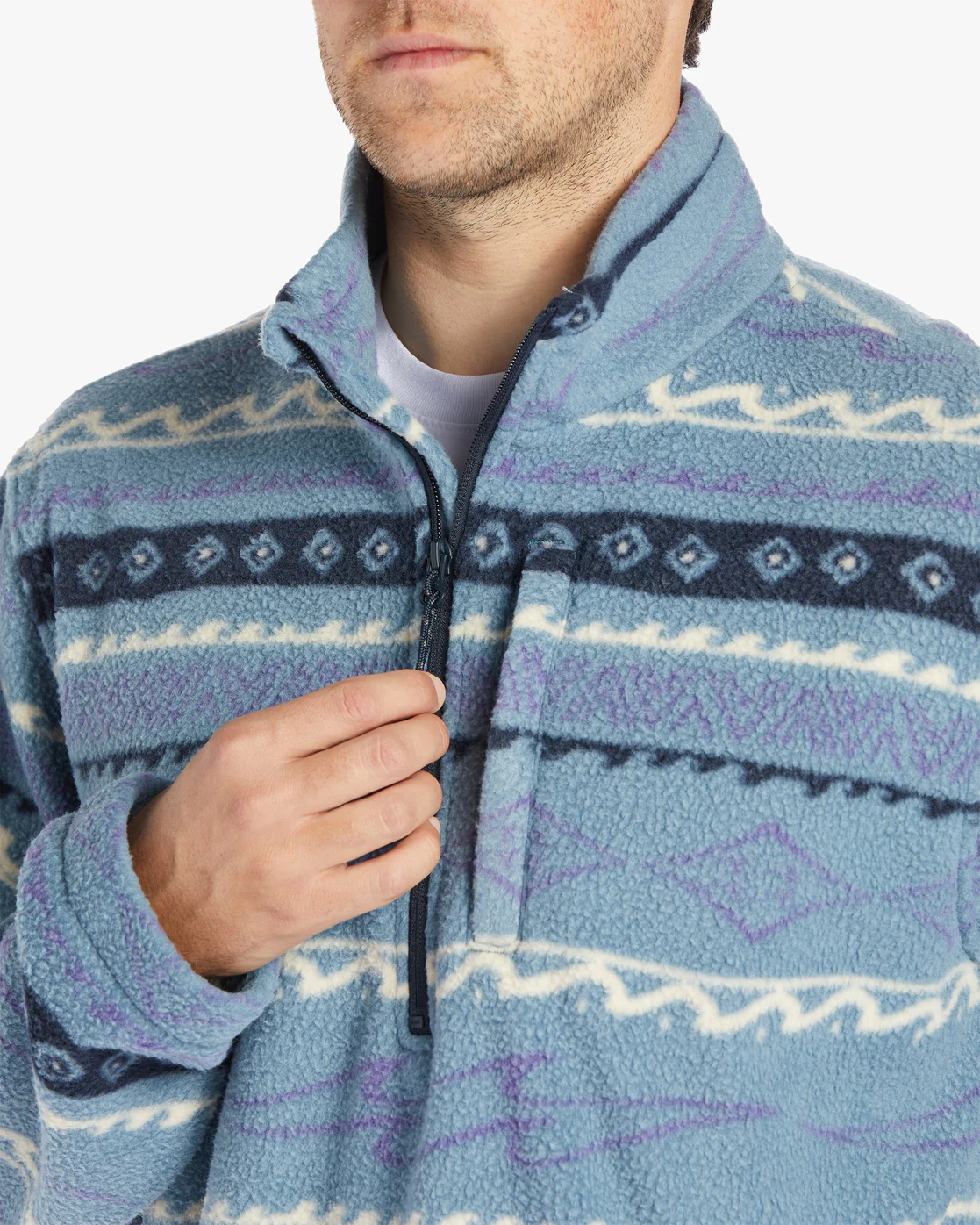 Billabong Boundary Half-Zip Mock Neck Fleece - Washed Blue -Biliabong Outlet