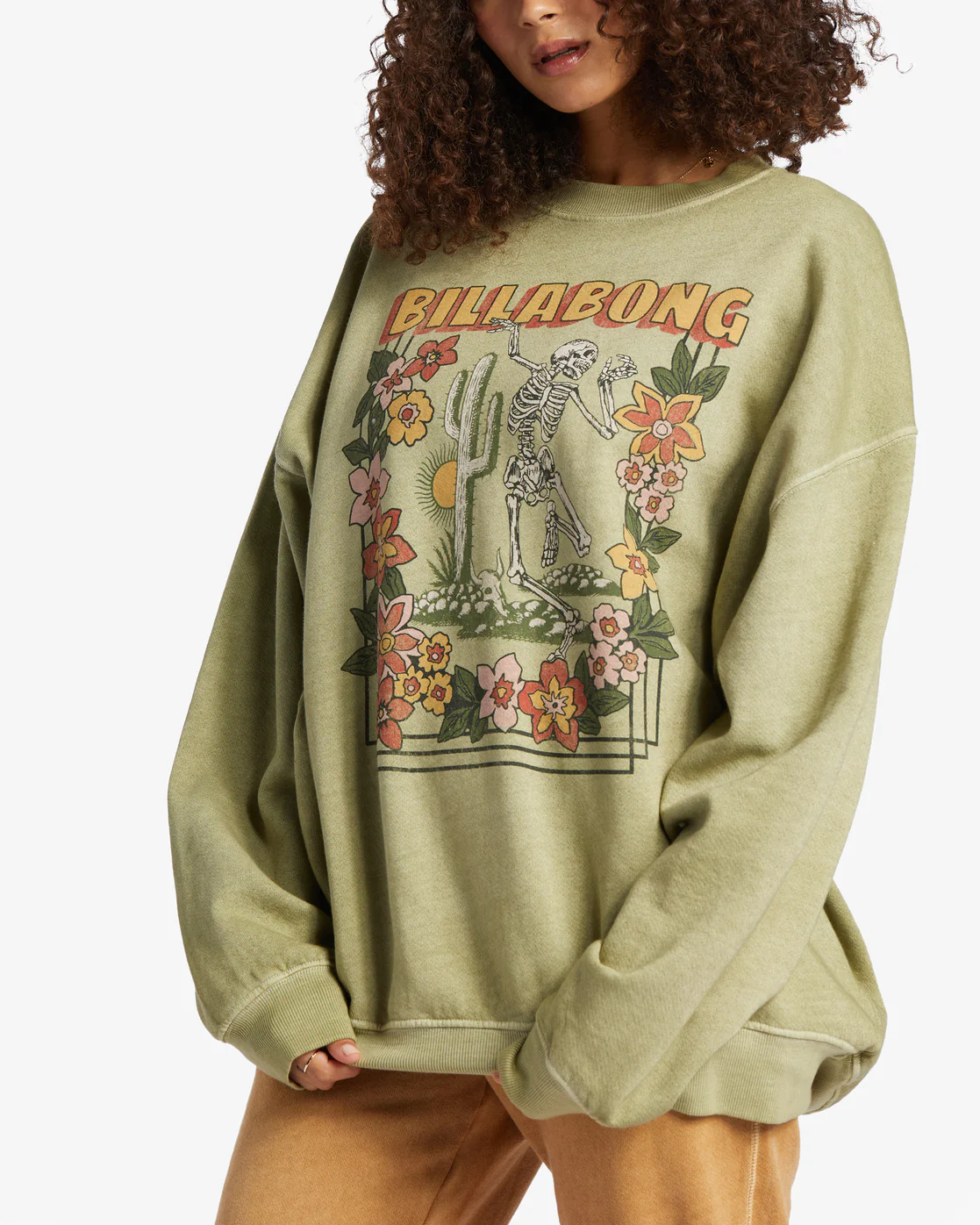 Billabong Ride In Oversized Crewneck Sweatshirt - Avocado -Biliabong Outlet