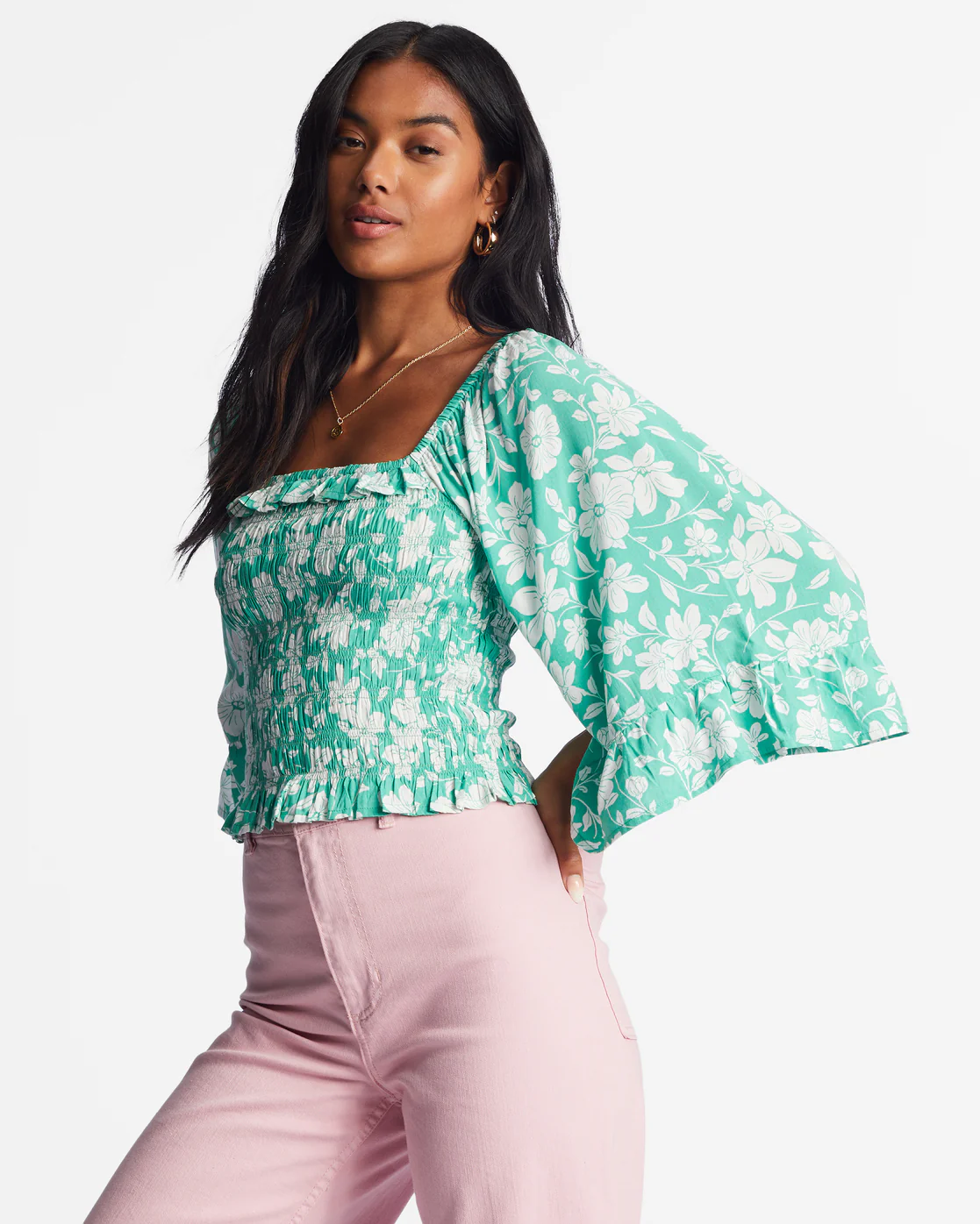 Billabong Be My Babe Bell Sleeve Top - Sweet Grass -Biliabong Outlet