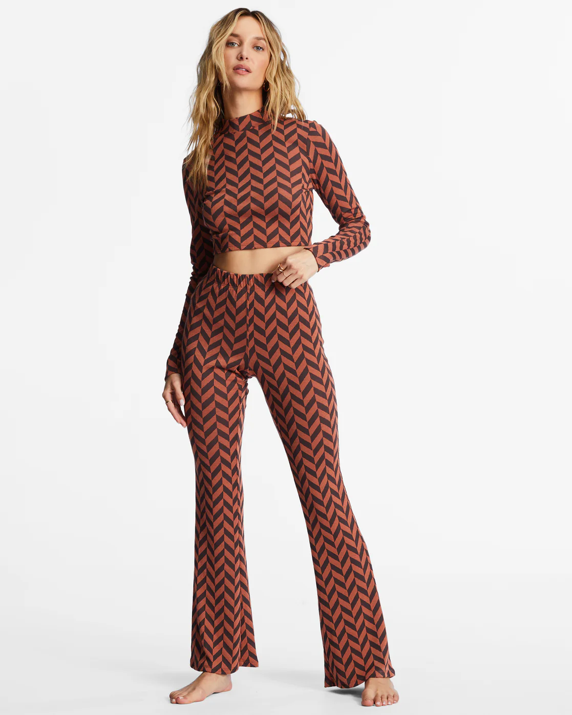 Billabong New Heights Long Sleeve Mock Neck Top - Brick -Biliabong Outlet