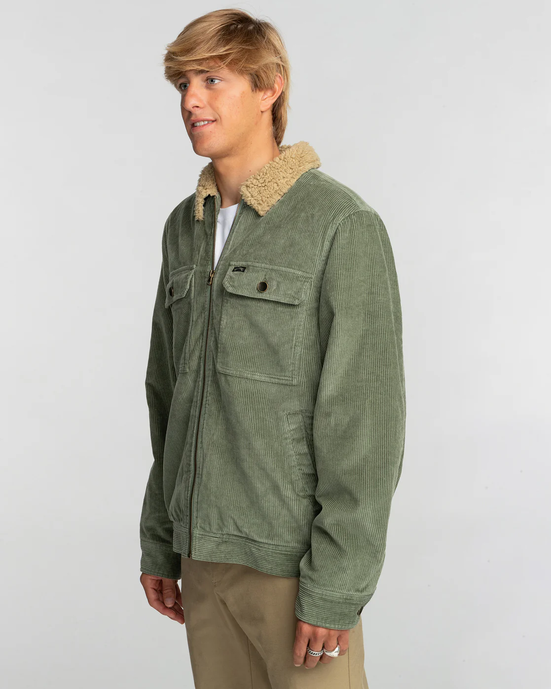Billabong Barlow Cord Sherpa Lined Jacket - Sage -Biliabong Outlet