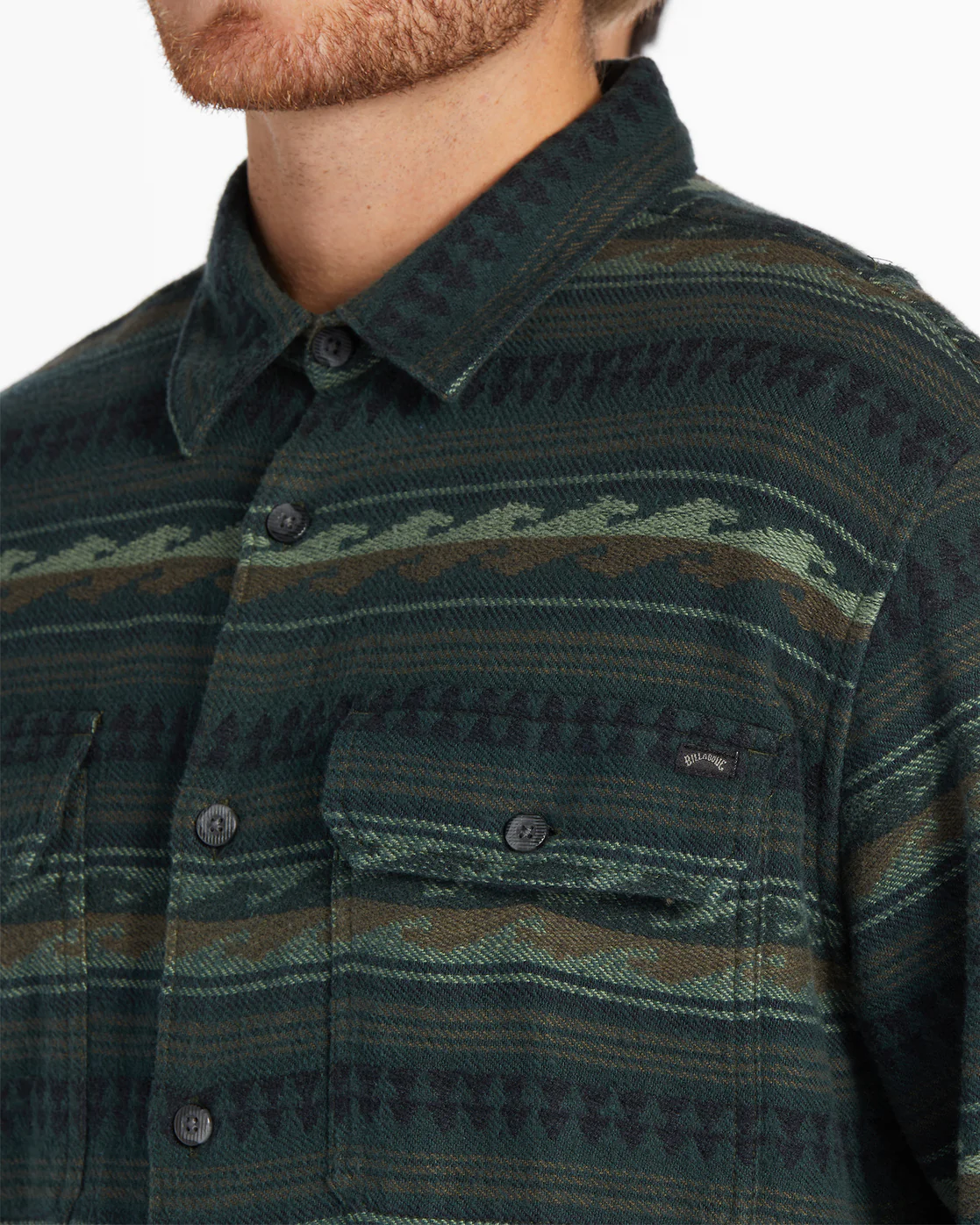 Billabong Offshore Jacquard Flannel Long Sleeve Shirt - Dark Forest -Biliabong Outlet