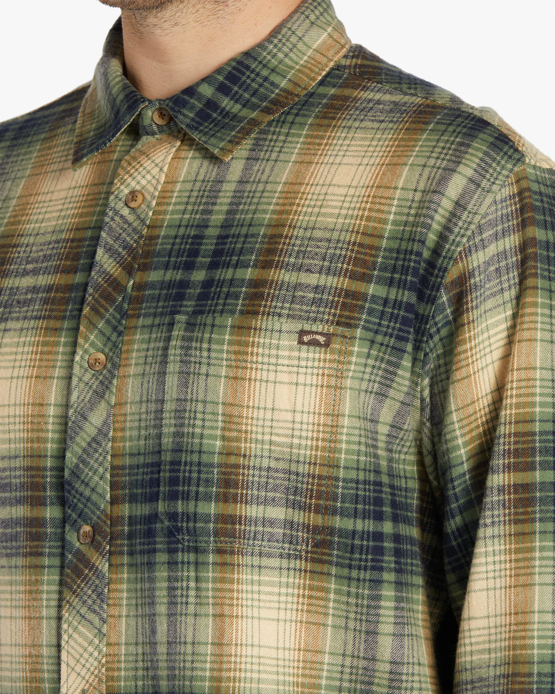 Billabong Coastline Flannel Long Sleeve Shirt - Sage -Biliabong Outlet
