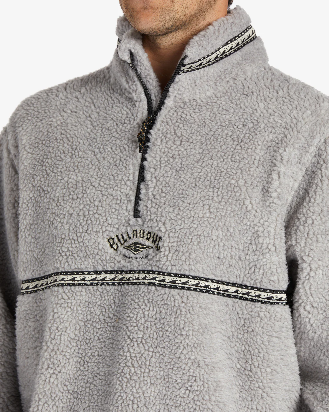 Billabong Boundary Tombstone Mock-Neck Sweatshirt - Oatmeal Heather -Biliabong Outlet
