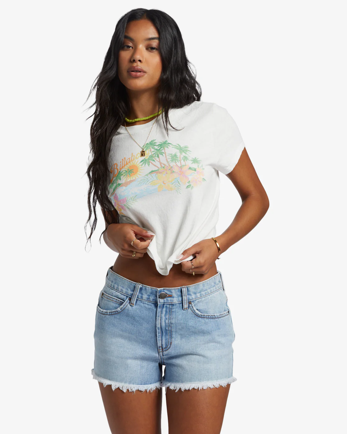 Billabong Drift Away Frayed Denim Shorts - Light Wash -Biliabong Outlet