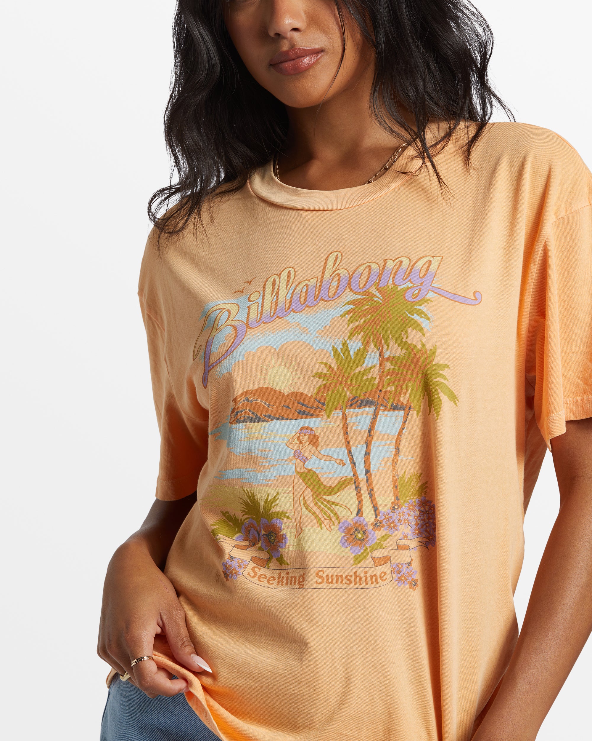Billabong Wish You Were Here Oversized T-Shirt - Tangy Peach -Biliabong Outlet