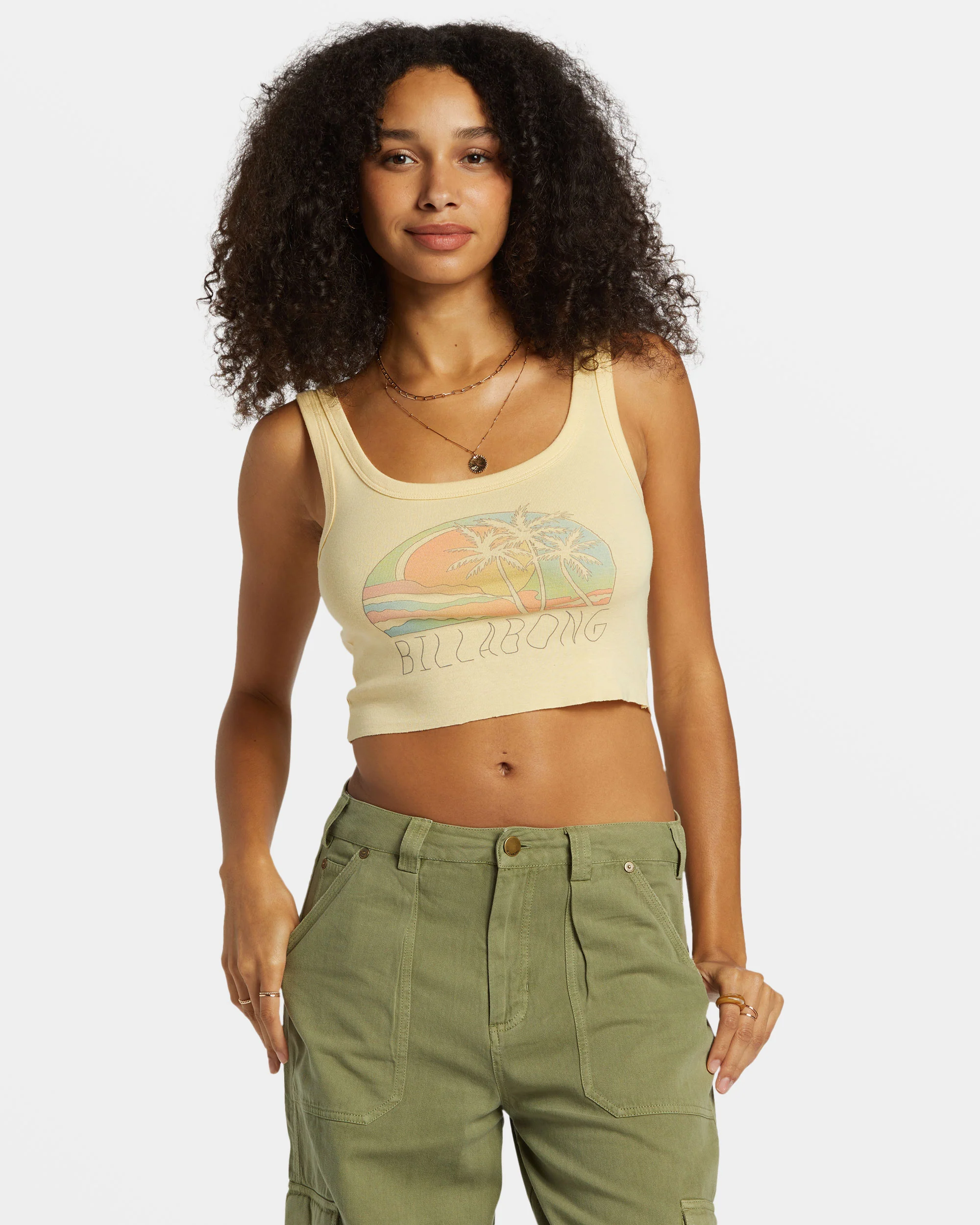 Billabong Escape To Nature Cropped Tank Top - Retro Yellow -Biliabong Outlet