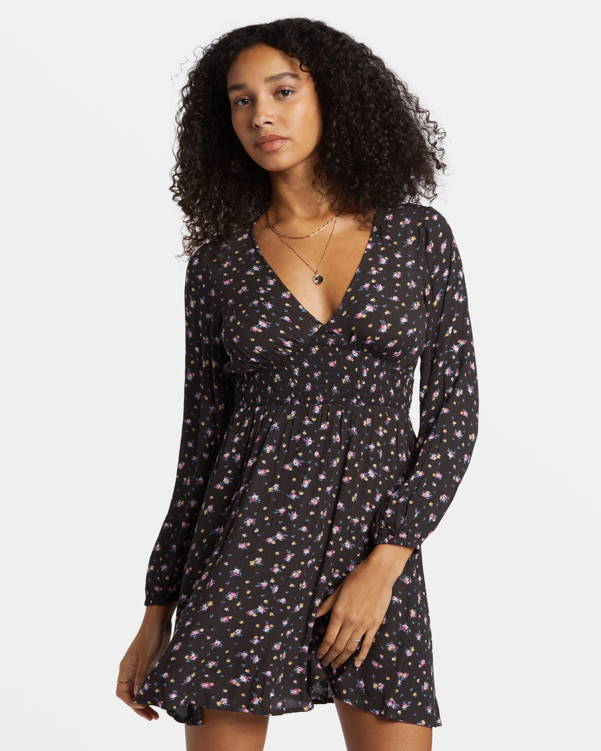 Billabong In Ur Dreams Long-Sleeve Mini Dress - Black Sands -Biliabong Outlet