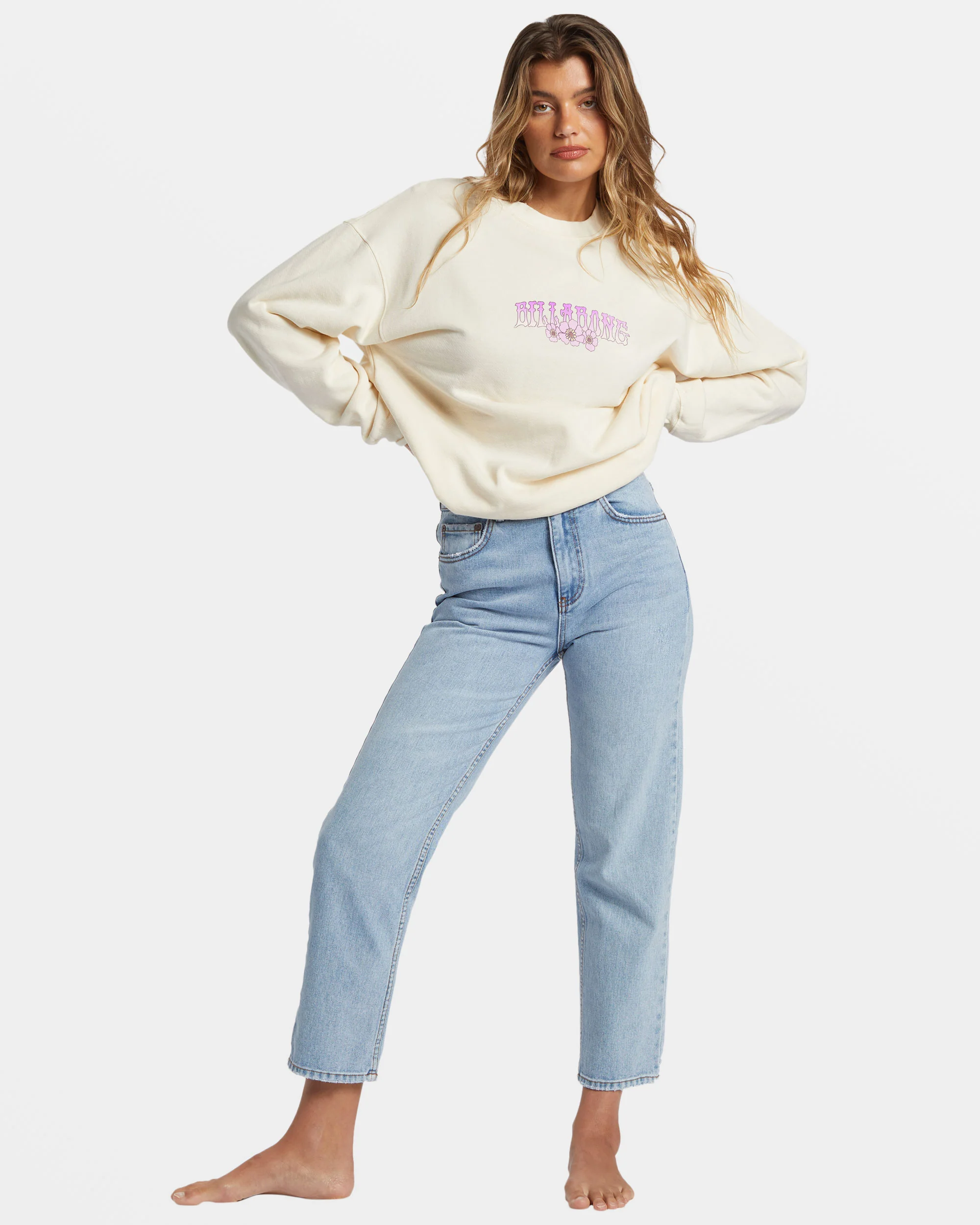 Billabong Ride In Oversized Crewneck Sweatshirt - White Cap 1 -Biliabong Outlet