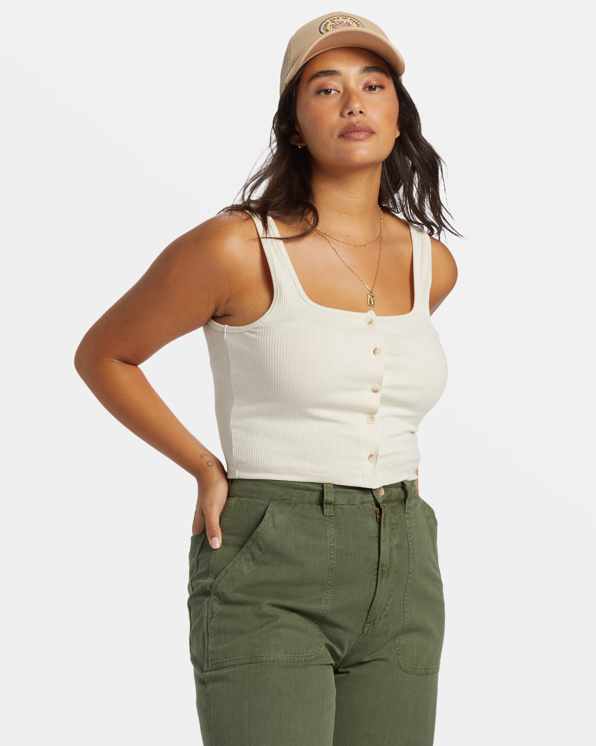 Billabong Summerset Cropped Tank Top - White Cap -Biliabong Outlet