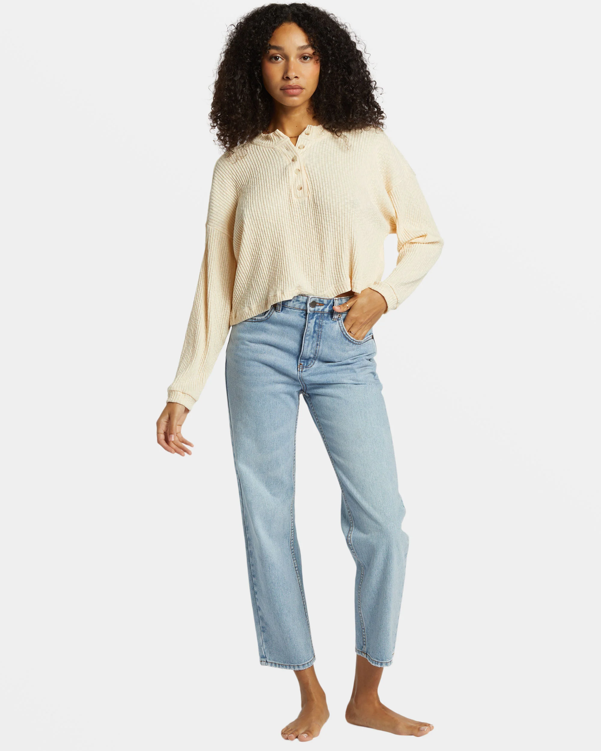 Billabong Good Catch Henley T-shirt - White Cap -Biliabong Outlet