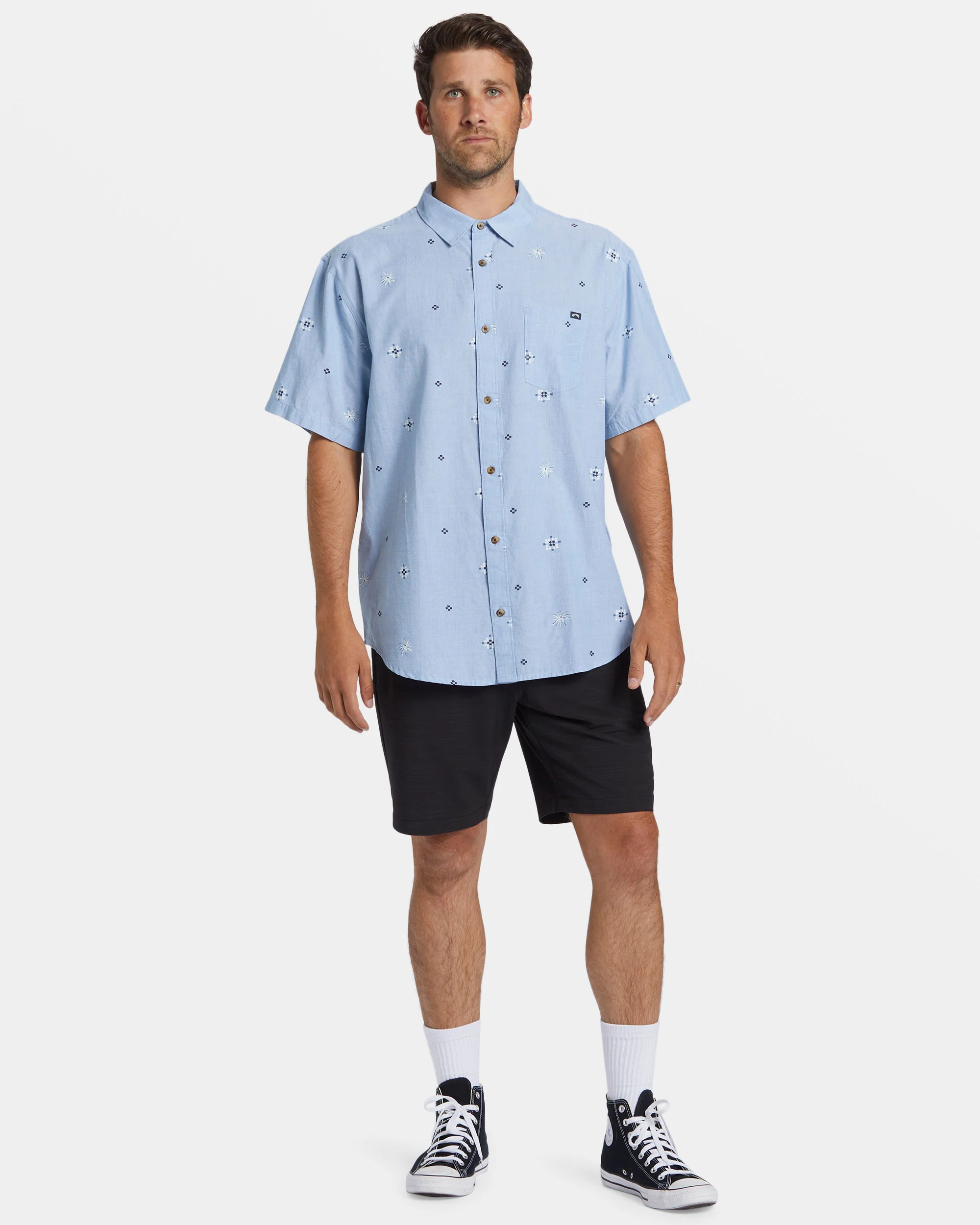 Billabong Sundays Mini Short Sleeve Shirt - Smoke Blue -Biliabong Outlet