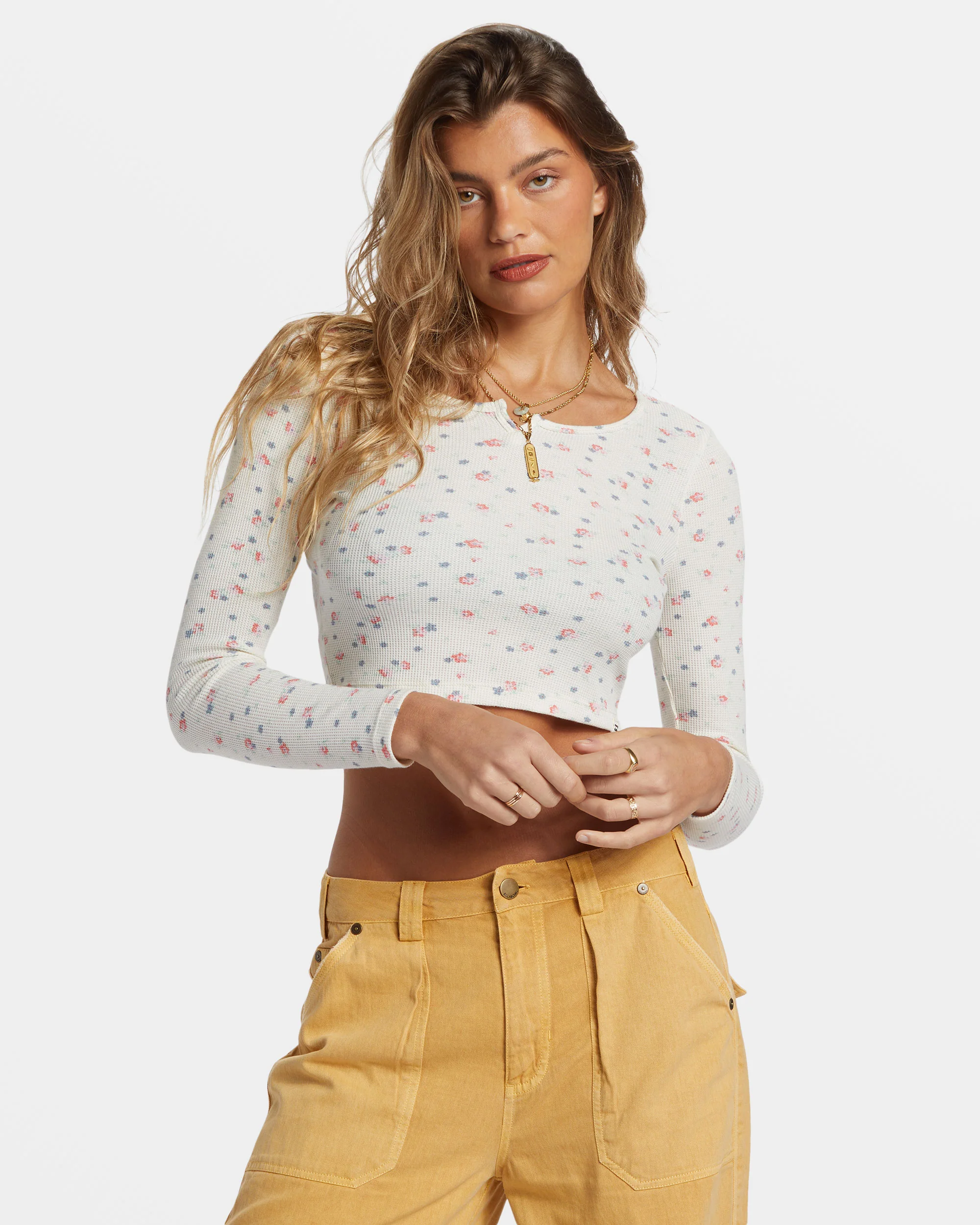 Billabong Reese Thermal Long-Sleeve Cropped Top - White Cap -Biliabong Outlet